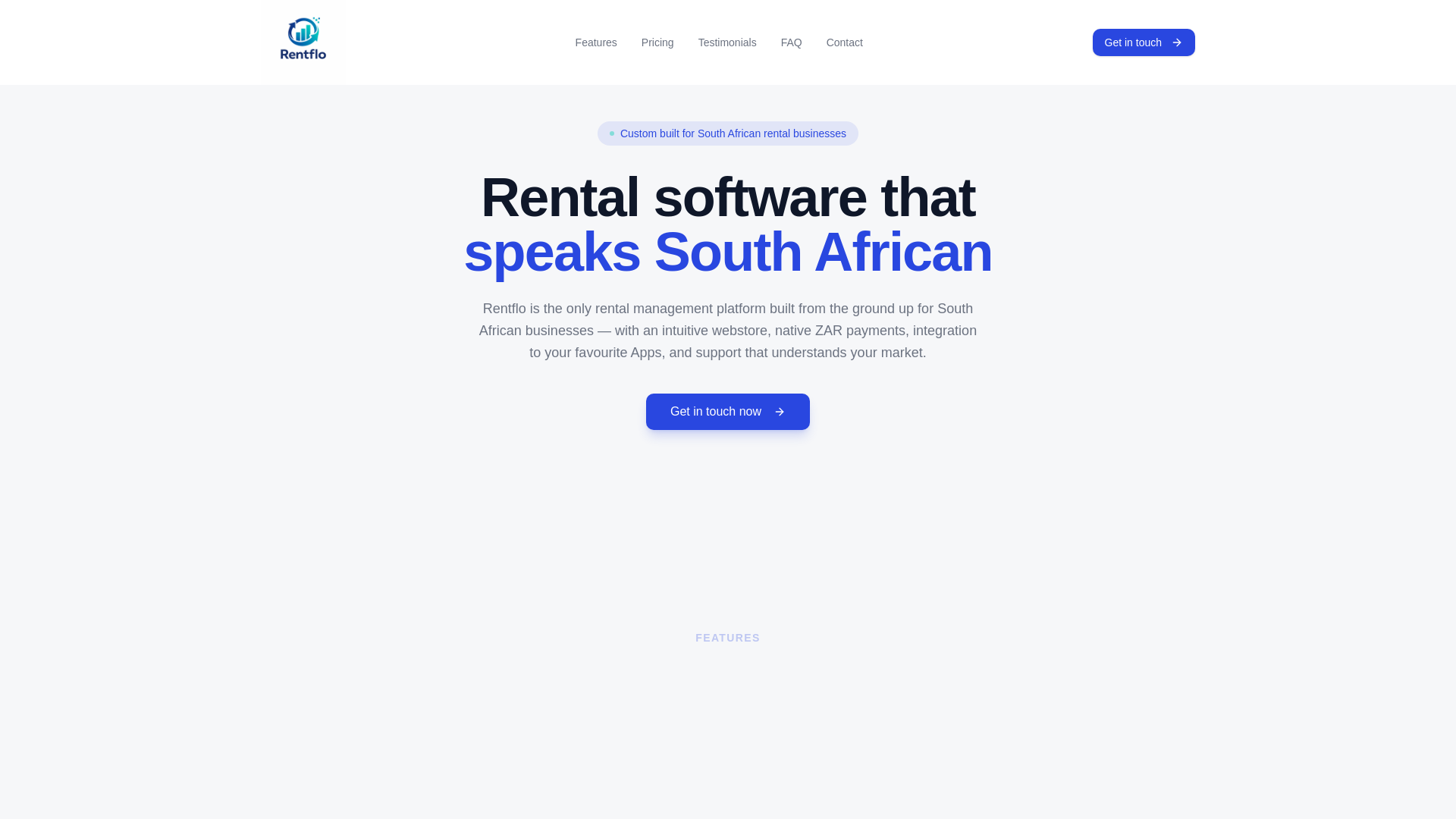 website screenshot of https://rentflo.co.za