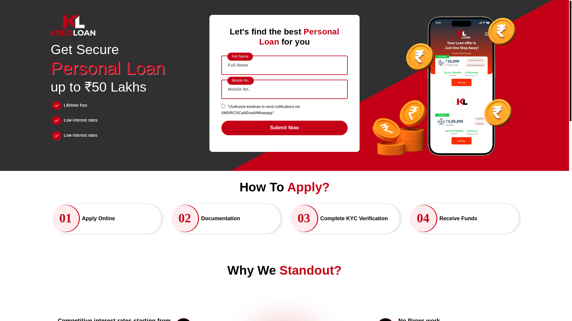 website screenshot of https://kredloan.com/