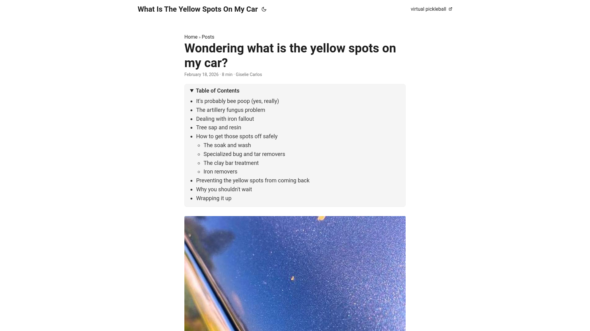 website screenshot of https://what-is-the-yellow-spots-on-my-car.pages.dev/