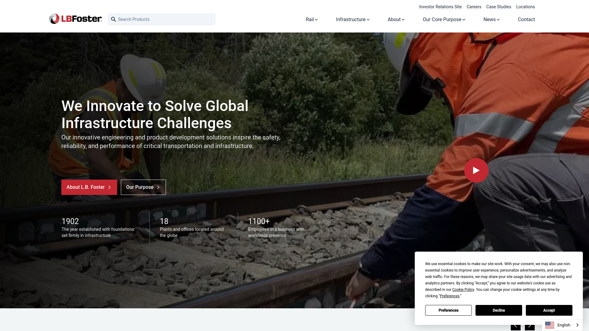 website screenshot of https://lbfoster.com/