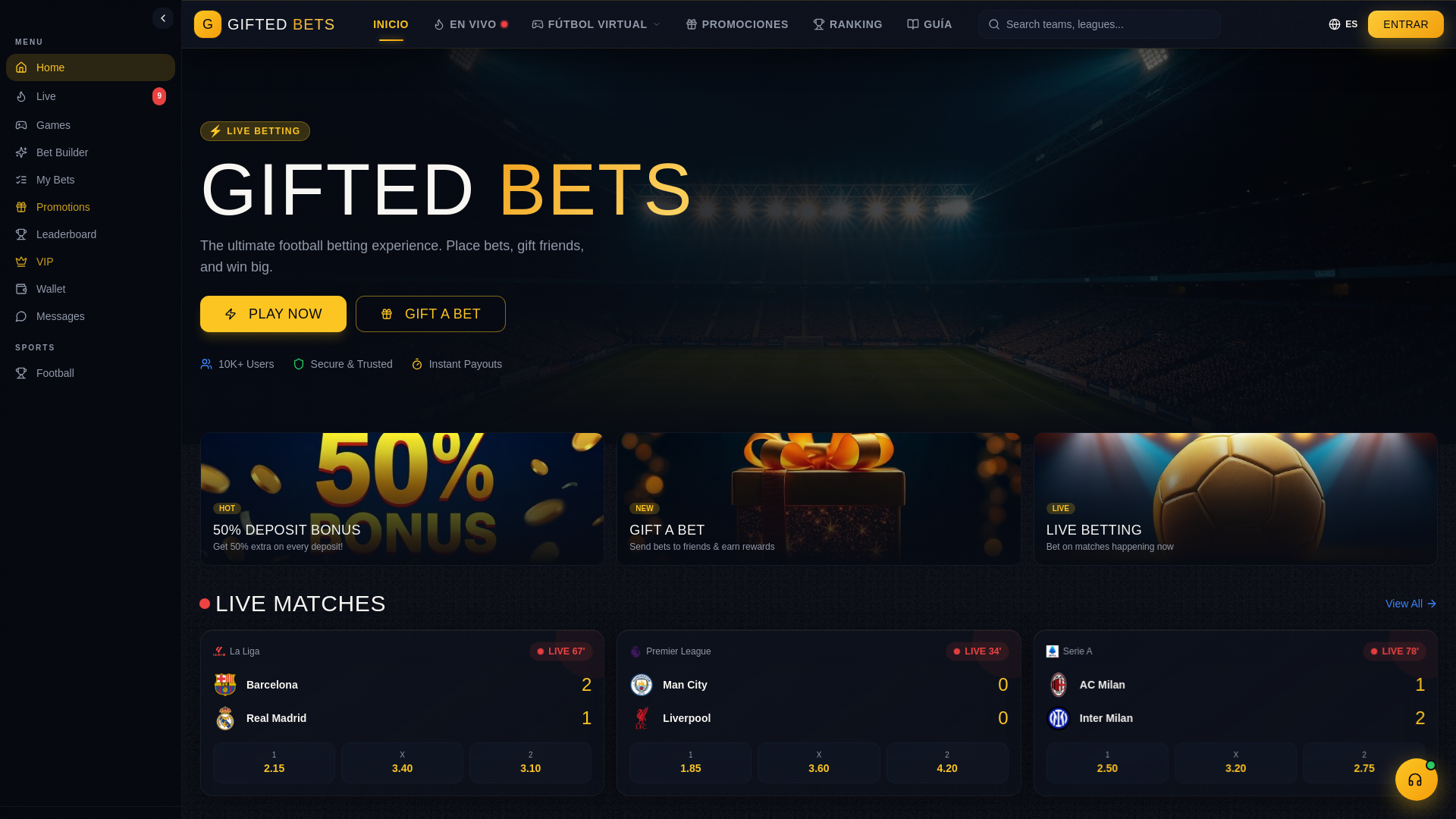 website screenshot of https://giftedbets.com/