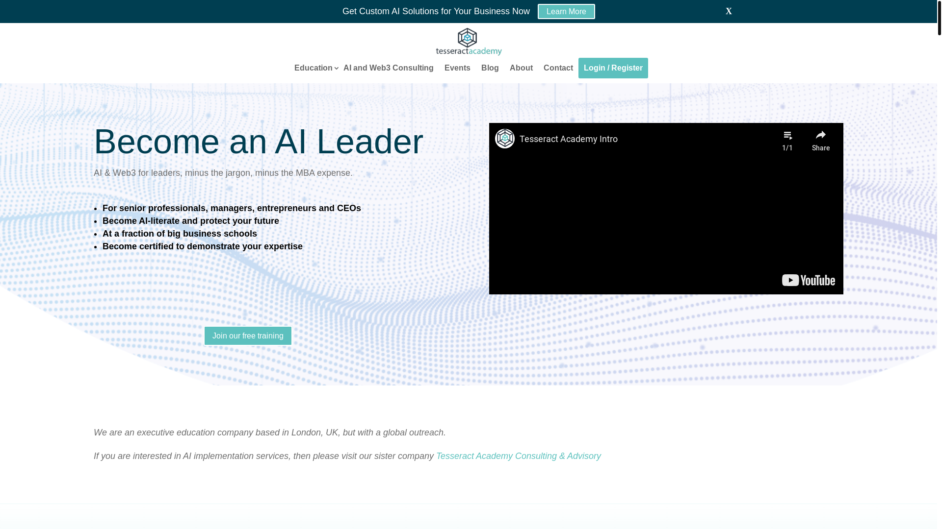 website screenshot of https://usetesseractacademy.com/