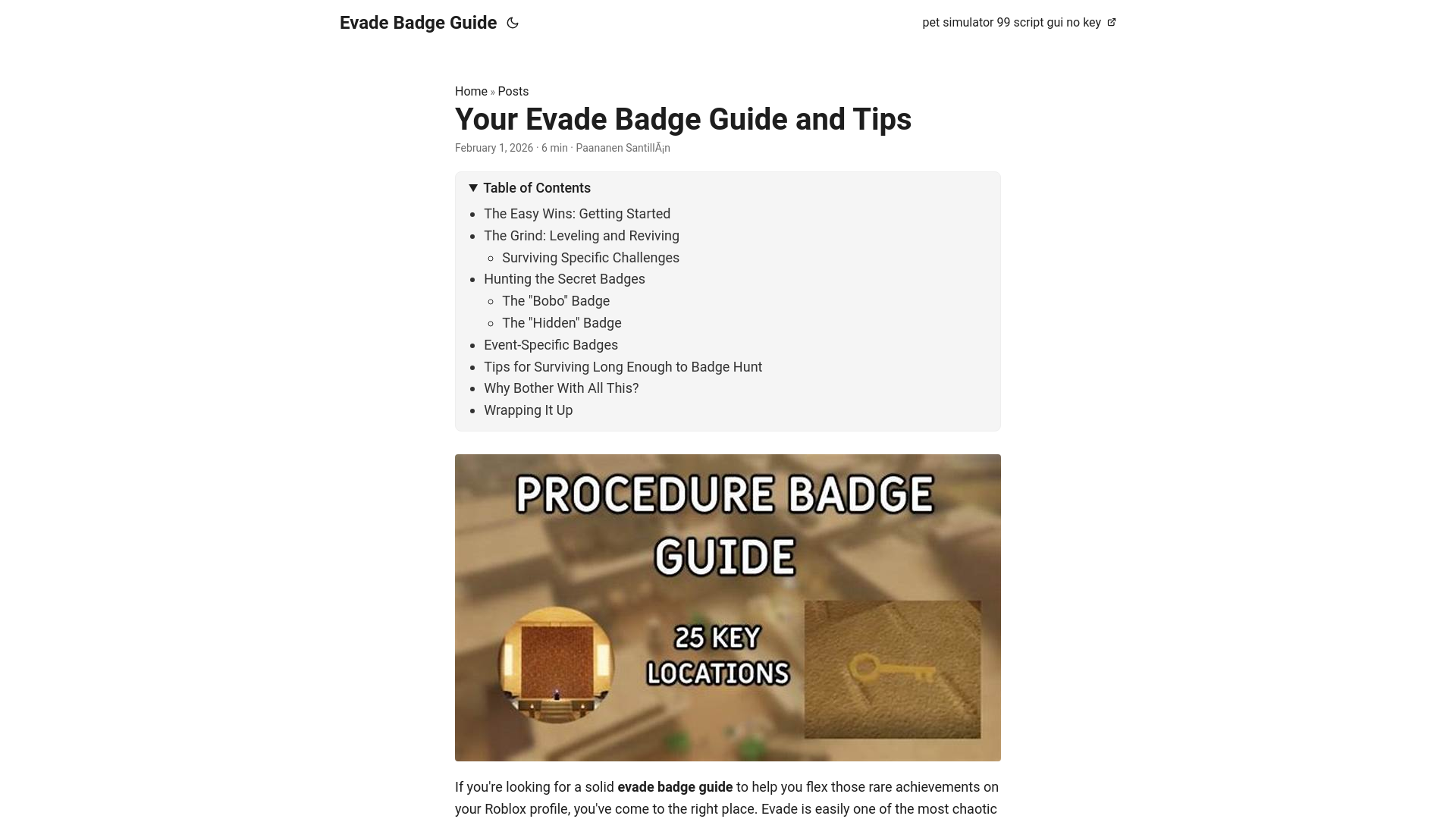 website screenshot of https://evadebadgeguide.pages.dev/