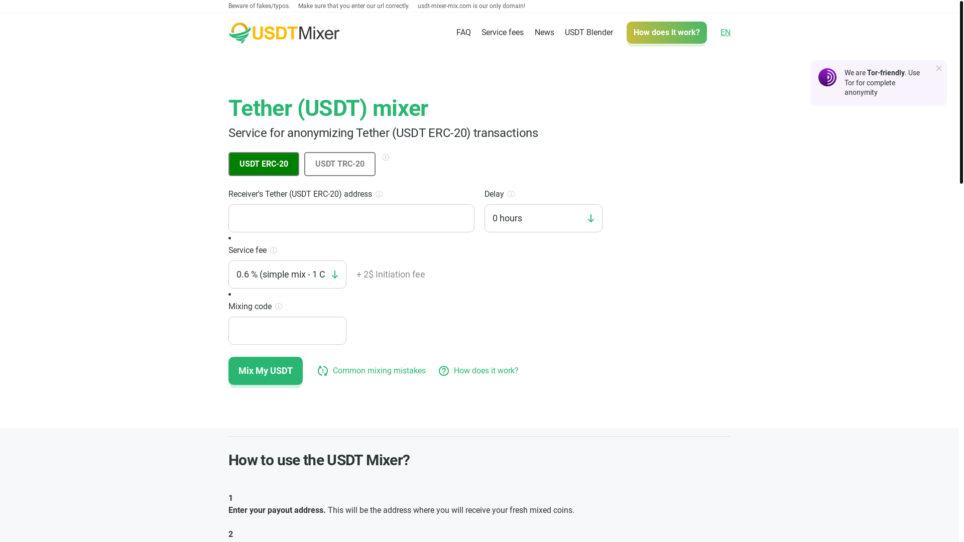 website screenshot of https://usdt-mixer-mix.com/