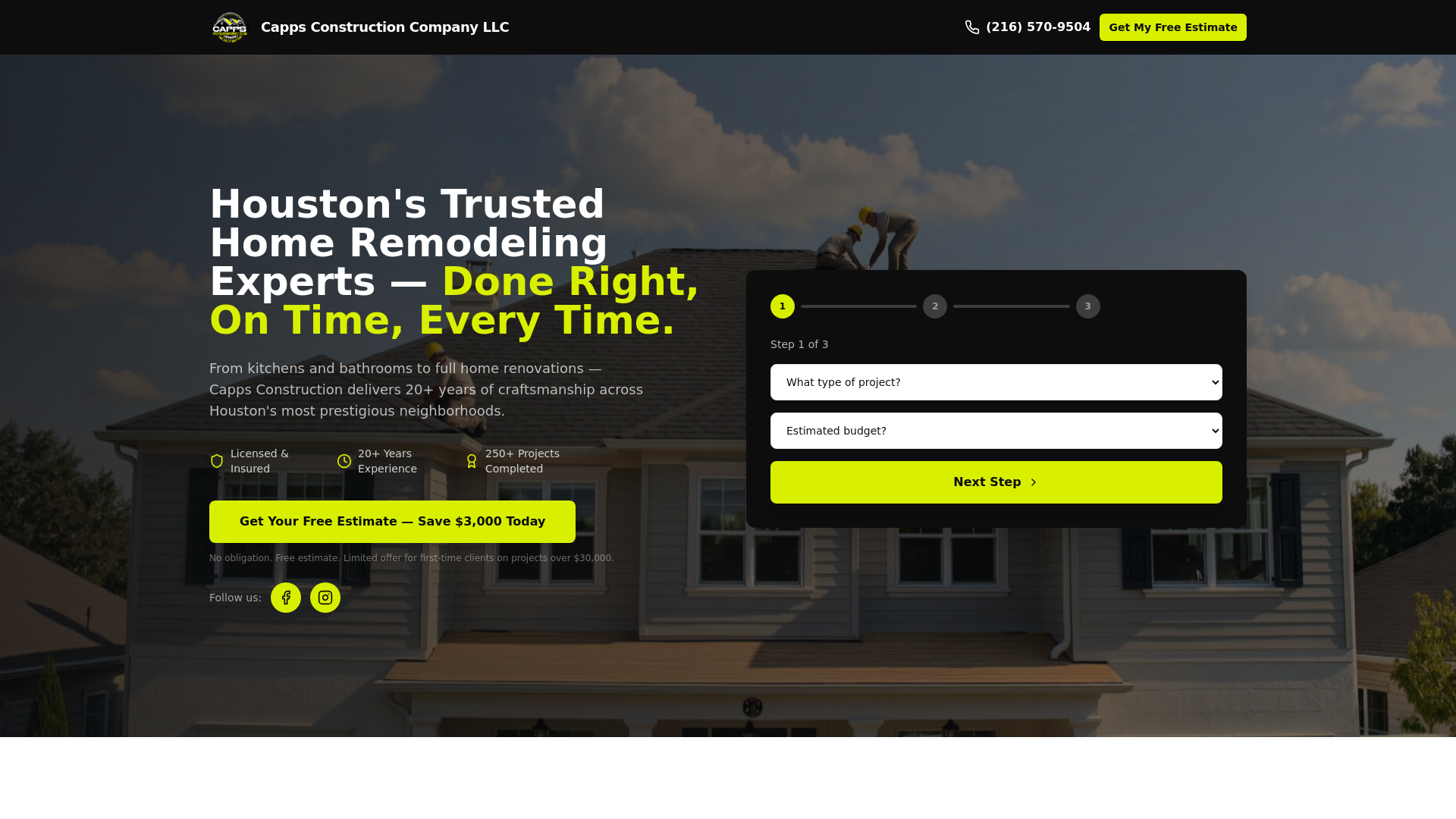website screenshot of https://cappsconstructionhoustontexas.com/