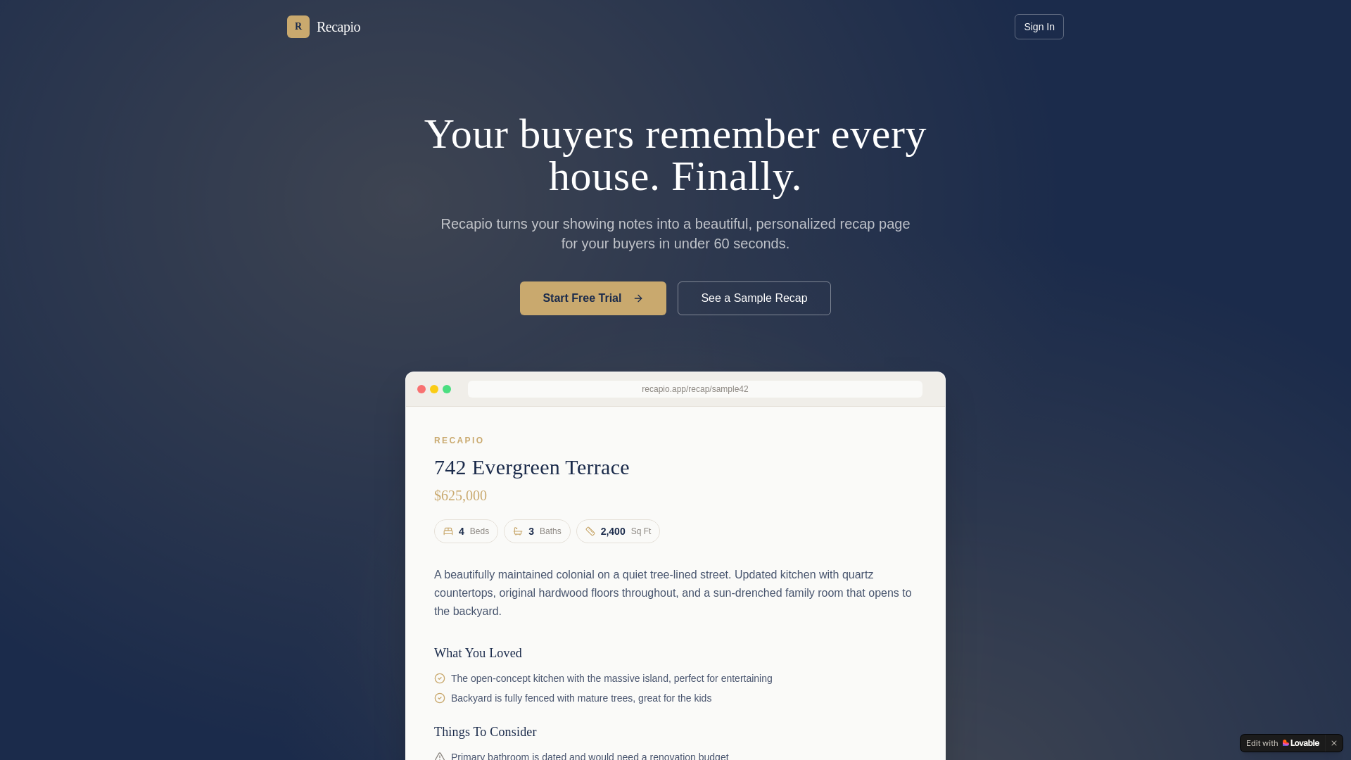 website screenshot of https://getrecapio.com/