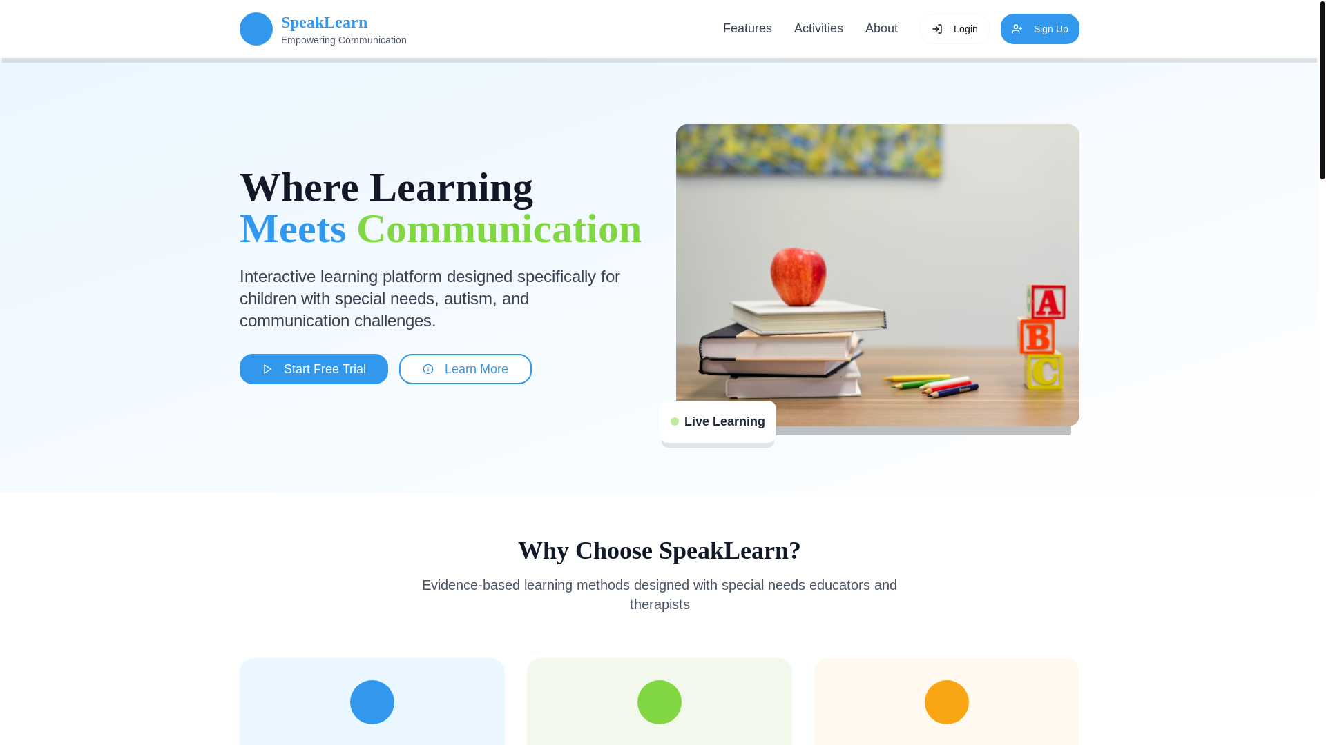 website screenshot of https://speaklearn.academy/