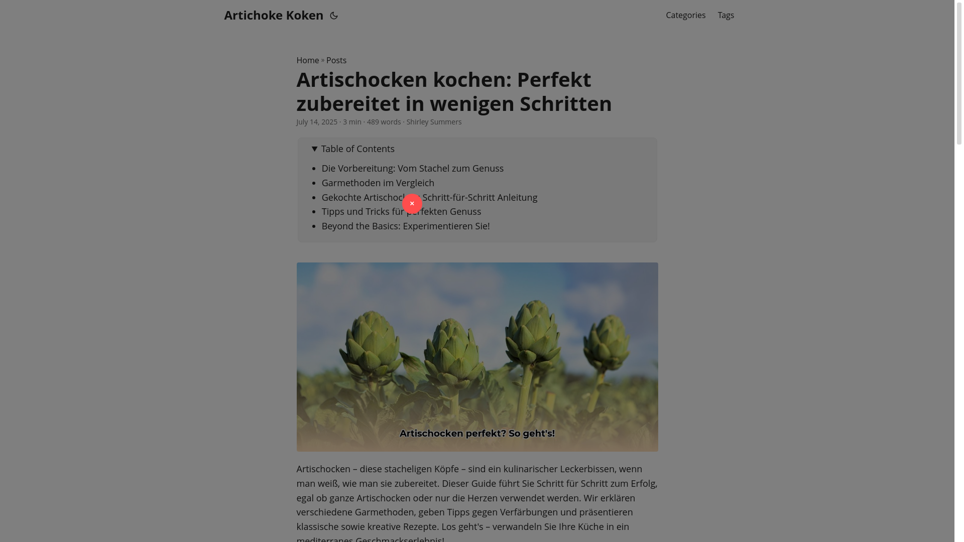 website screenshot of https://artichoke-koken.pages.dev/