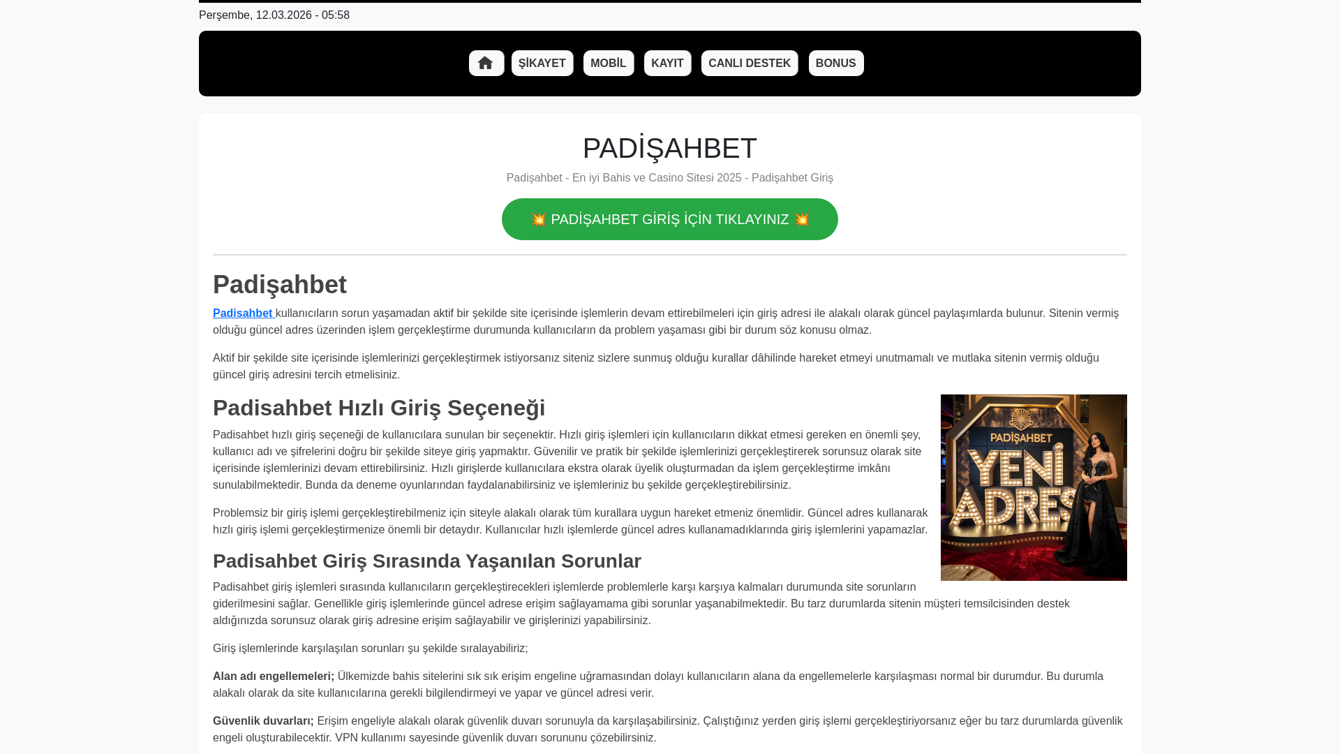 website screenshot of https://padisahbetguncel.net