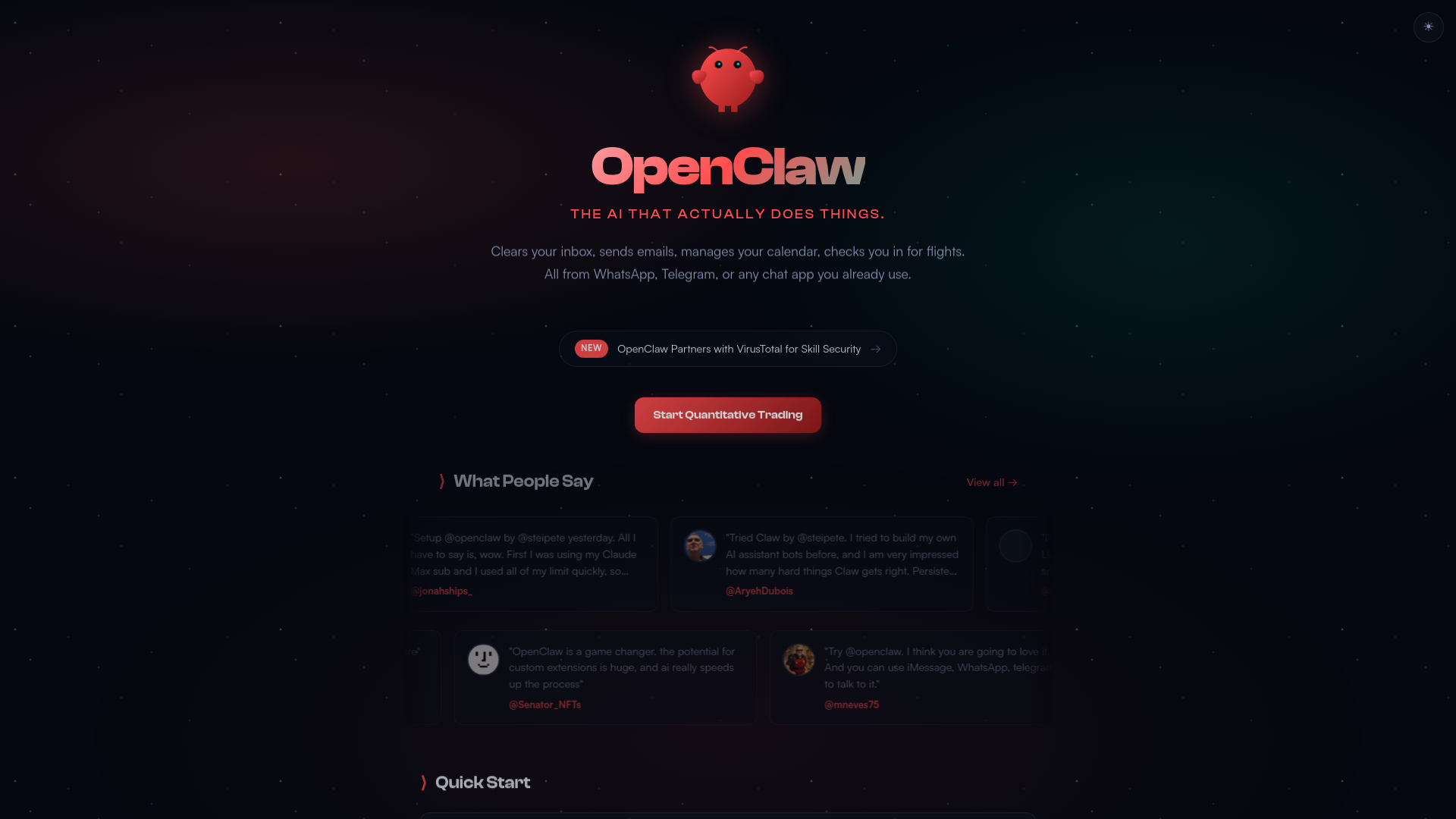 website screenshot of https://openclawtrade.ai