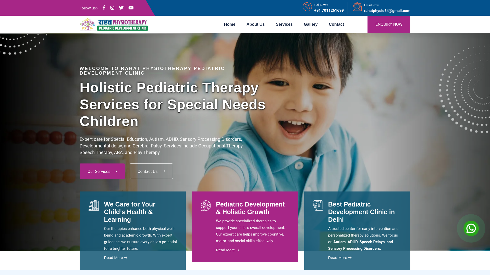 website screenshot of https://rahatchilddevelopmentclinic.com/