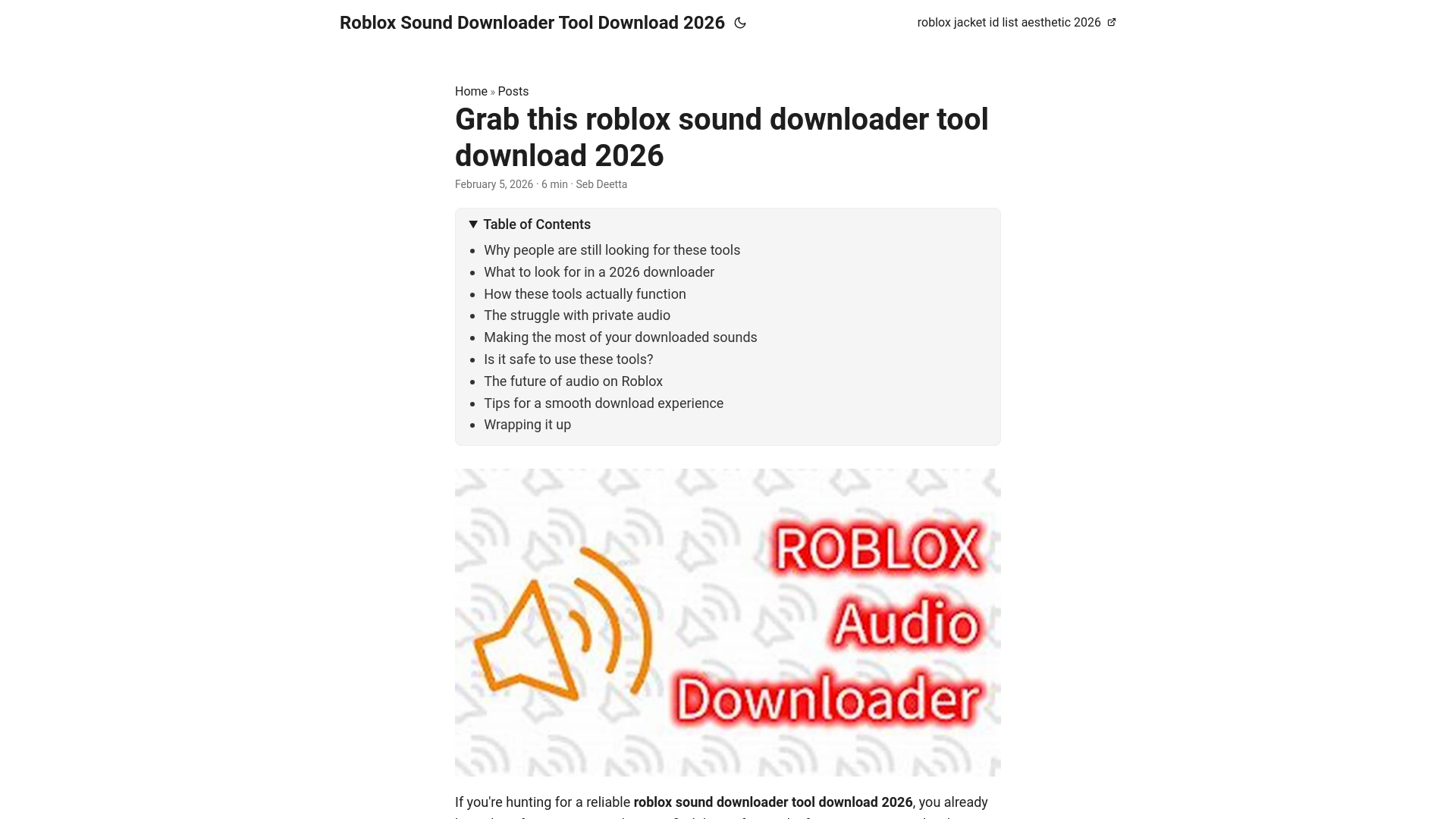 website screenshot of https://roblox-sound-downloader-tool-download-2026.pages.dev/