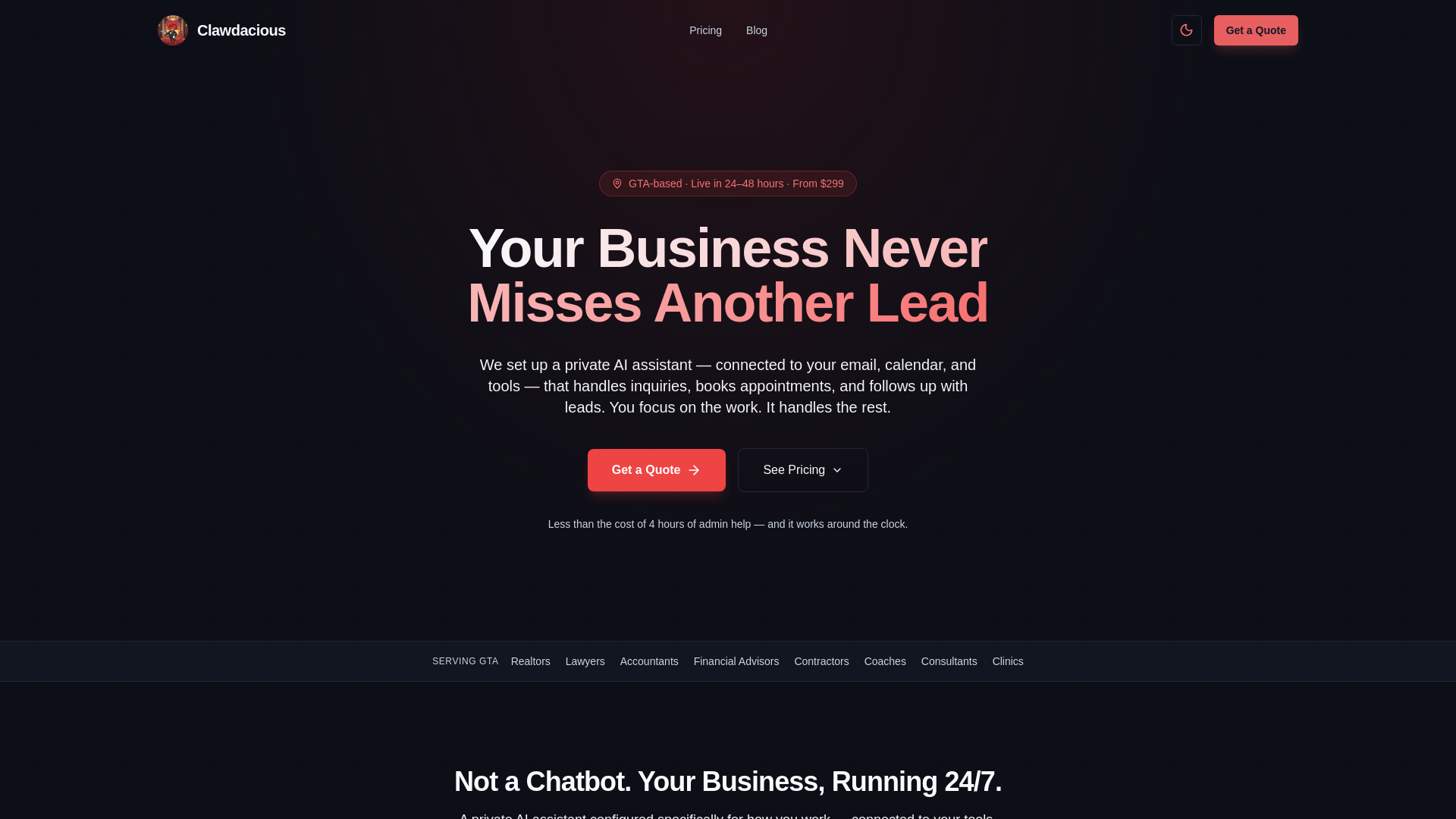 website screenshot of https://clawdacious.pages.dev/