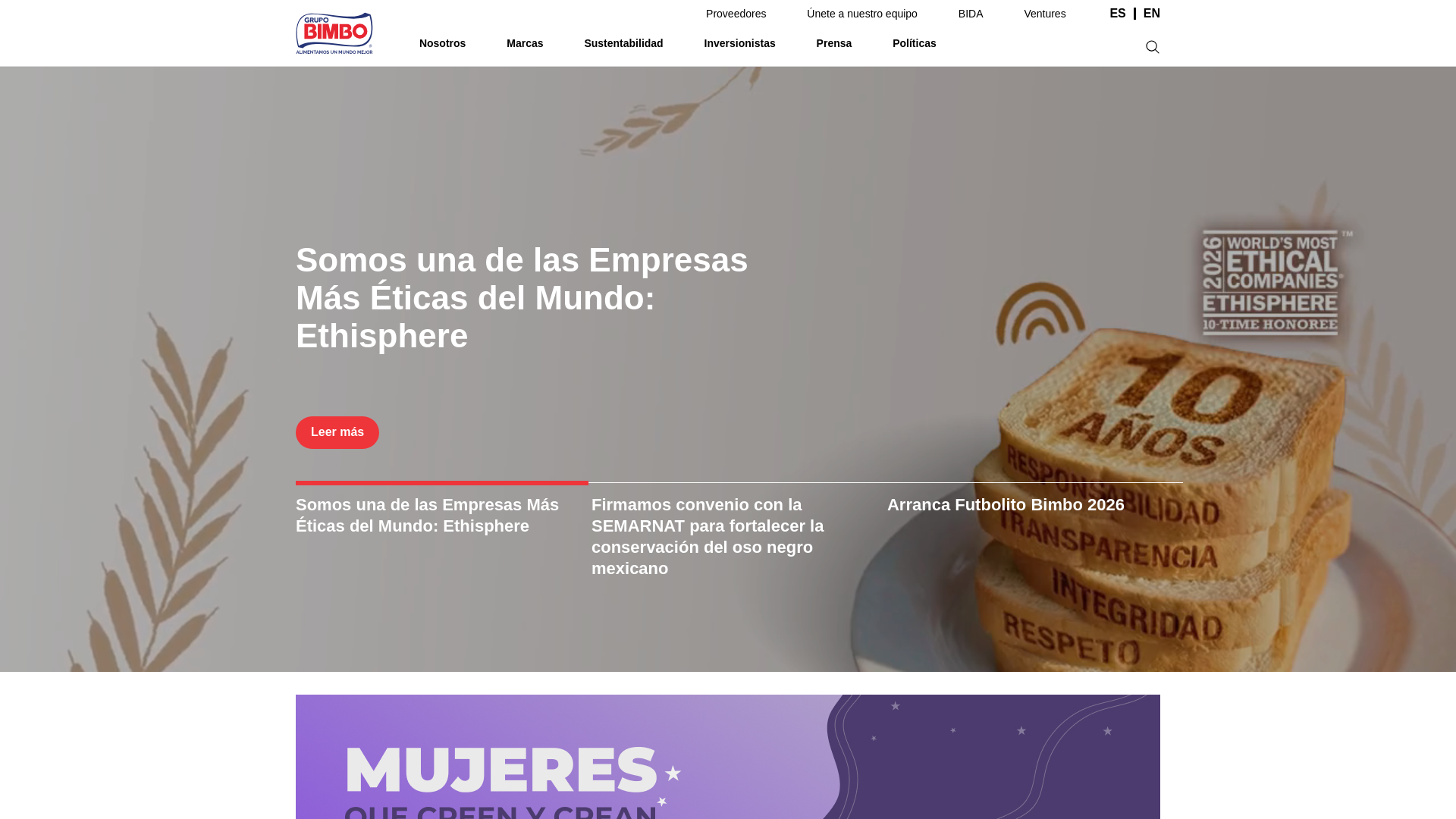 website screenshot of https://www.grupobimbo.com/es
