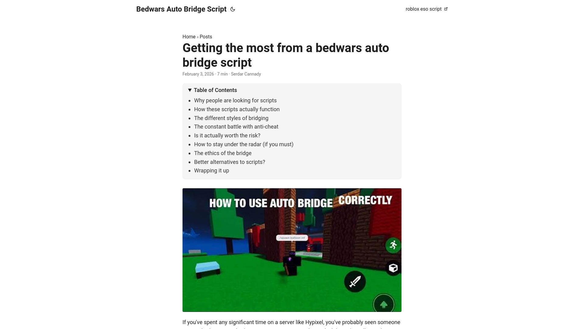 website screenshot of https://bedwars-auto-bridge-script.pages.dev/