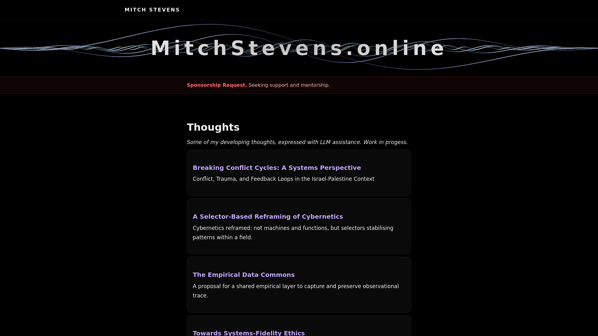 website screenshot of https://mitchstevens.online/