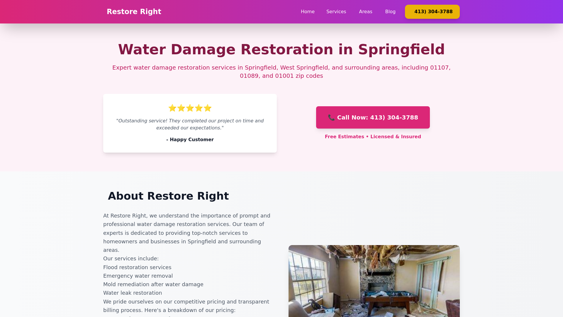 website screenshot of https://waterdamagerestorationspringfield.com