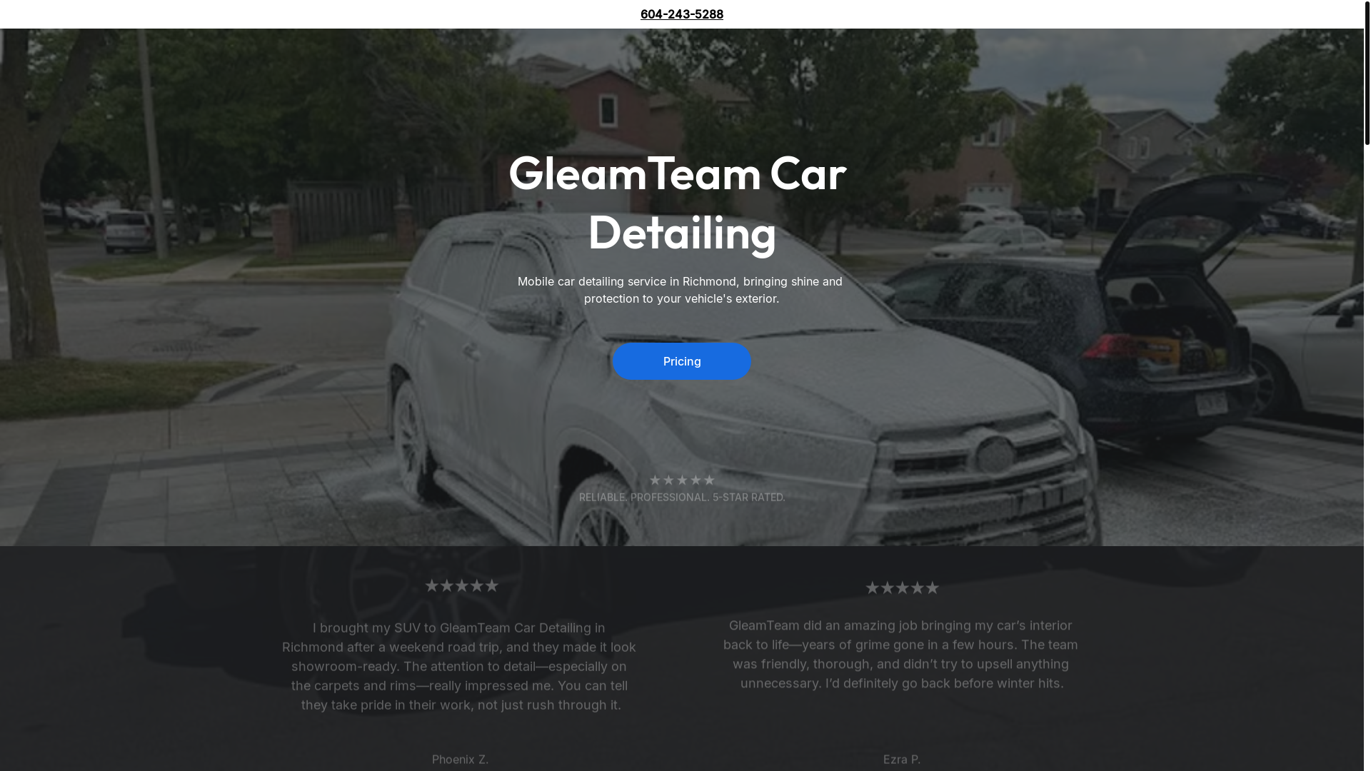 website screenshot of https://gleamteamcardetailing.site/