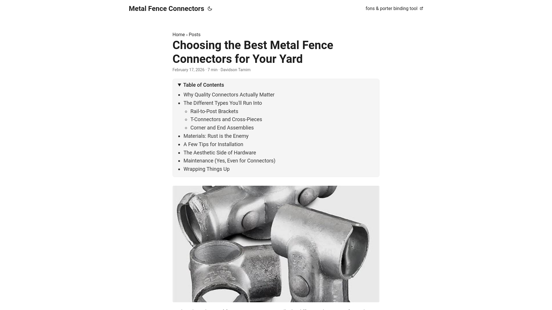 website screenshot of https://metal-fence-connectors.pages.dev/