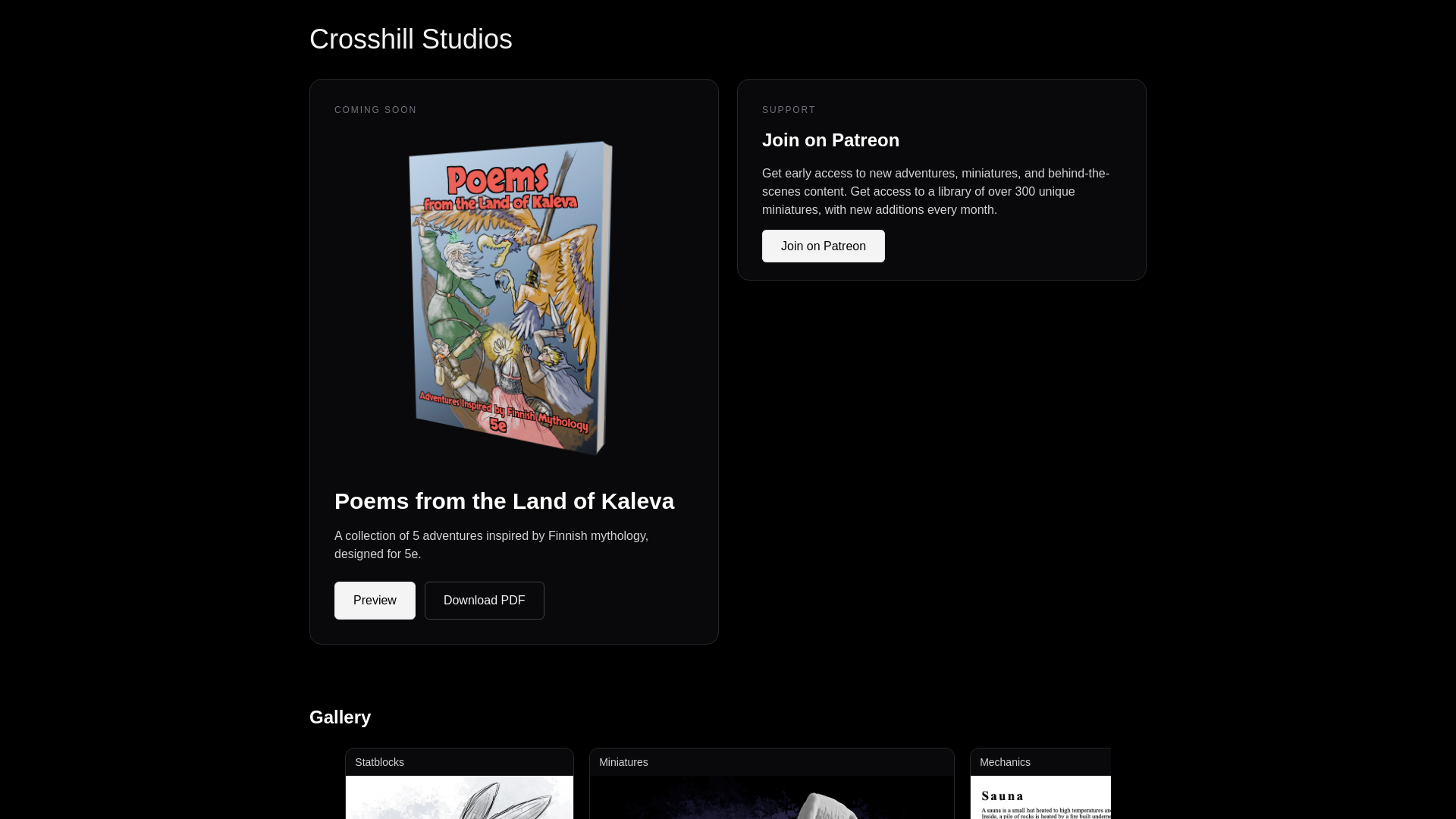 website screenshot of https://crosshillstudios.fi/