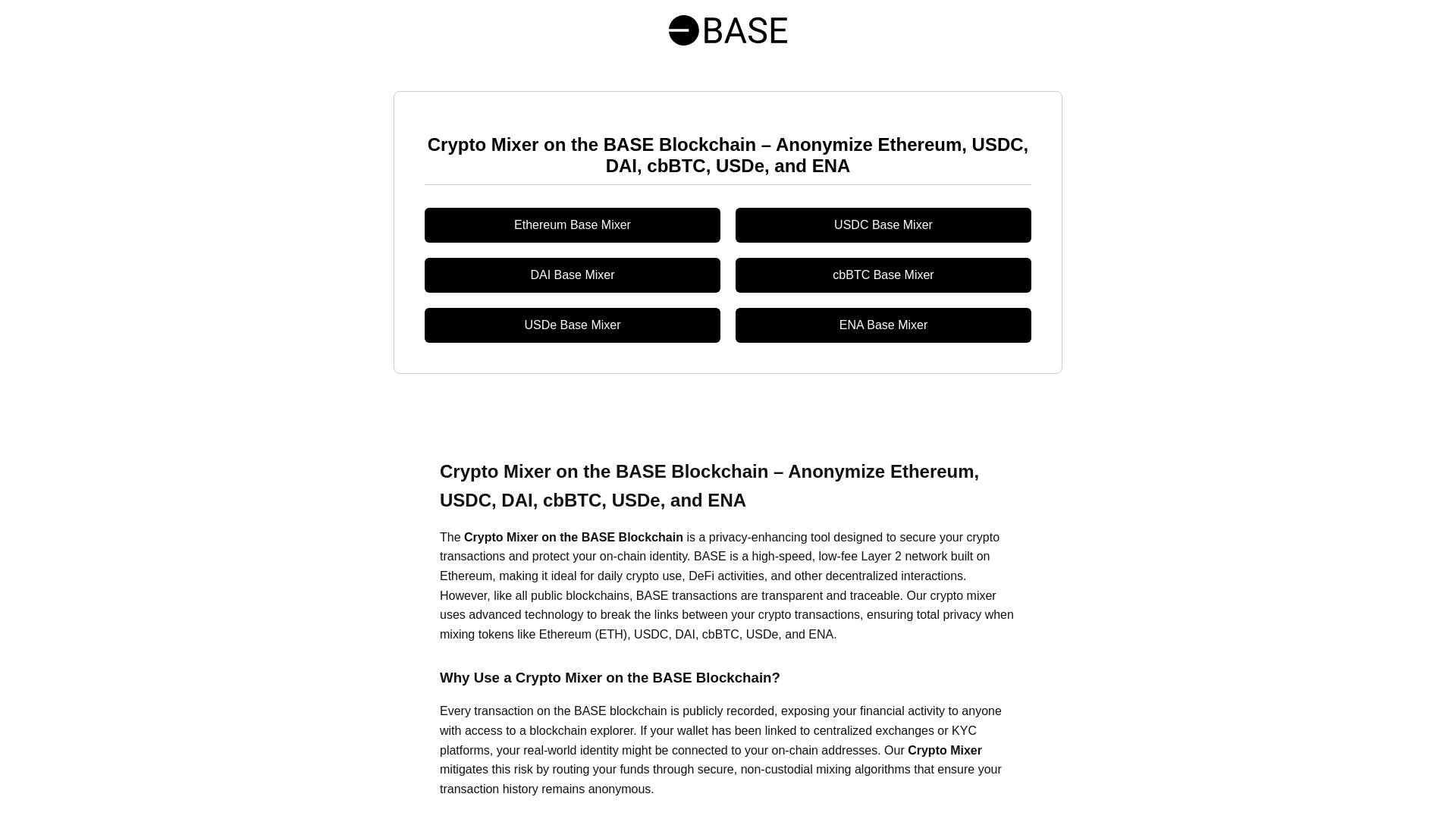 website screenshot of https://base-mixer.com/