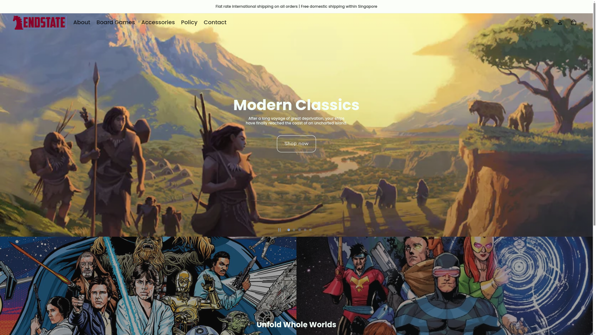 website screenshot of https://endstategames.com/