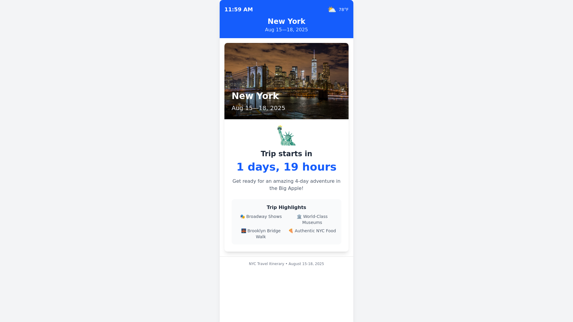 website screenshot of https://nycitinerary.app/