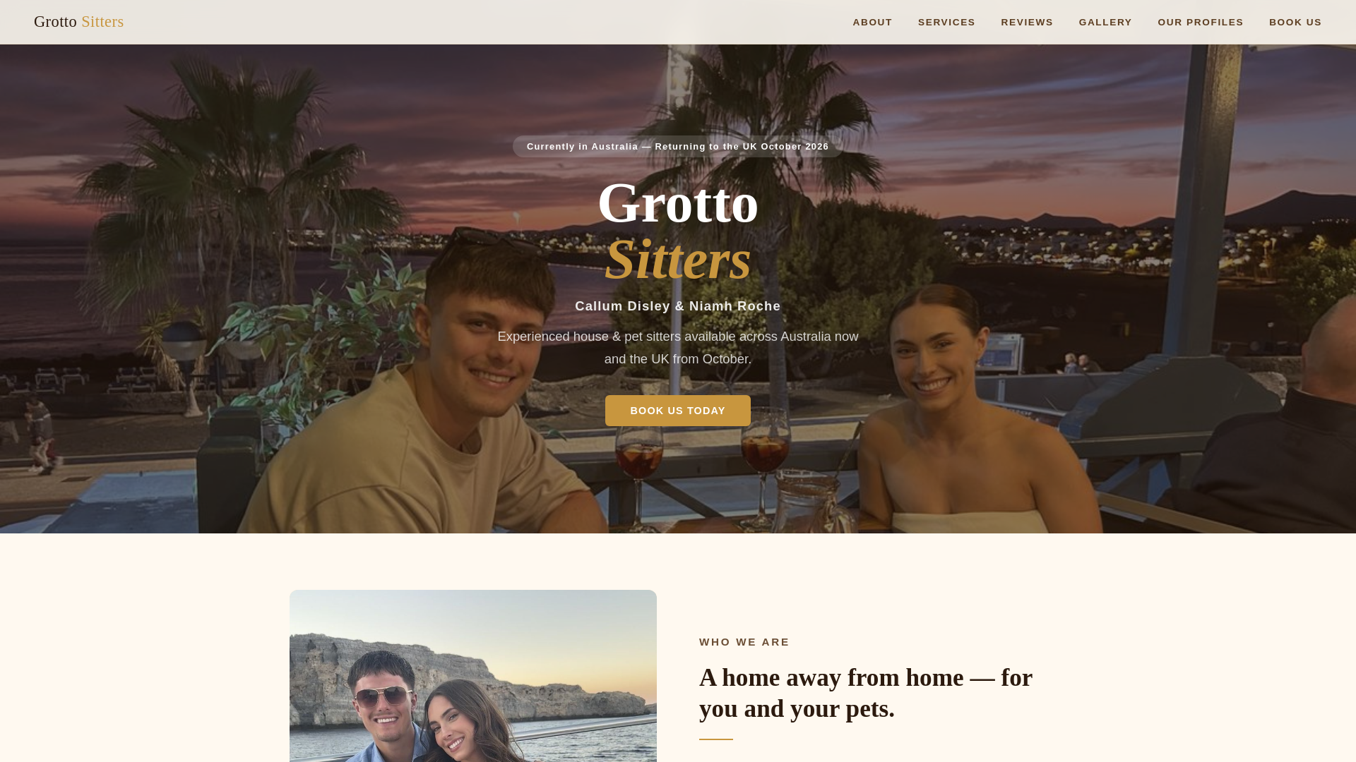 website screenshot of https://grottositters.com/