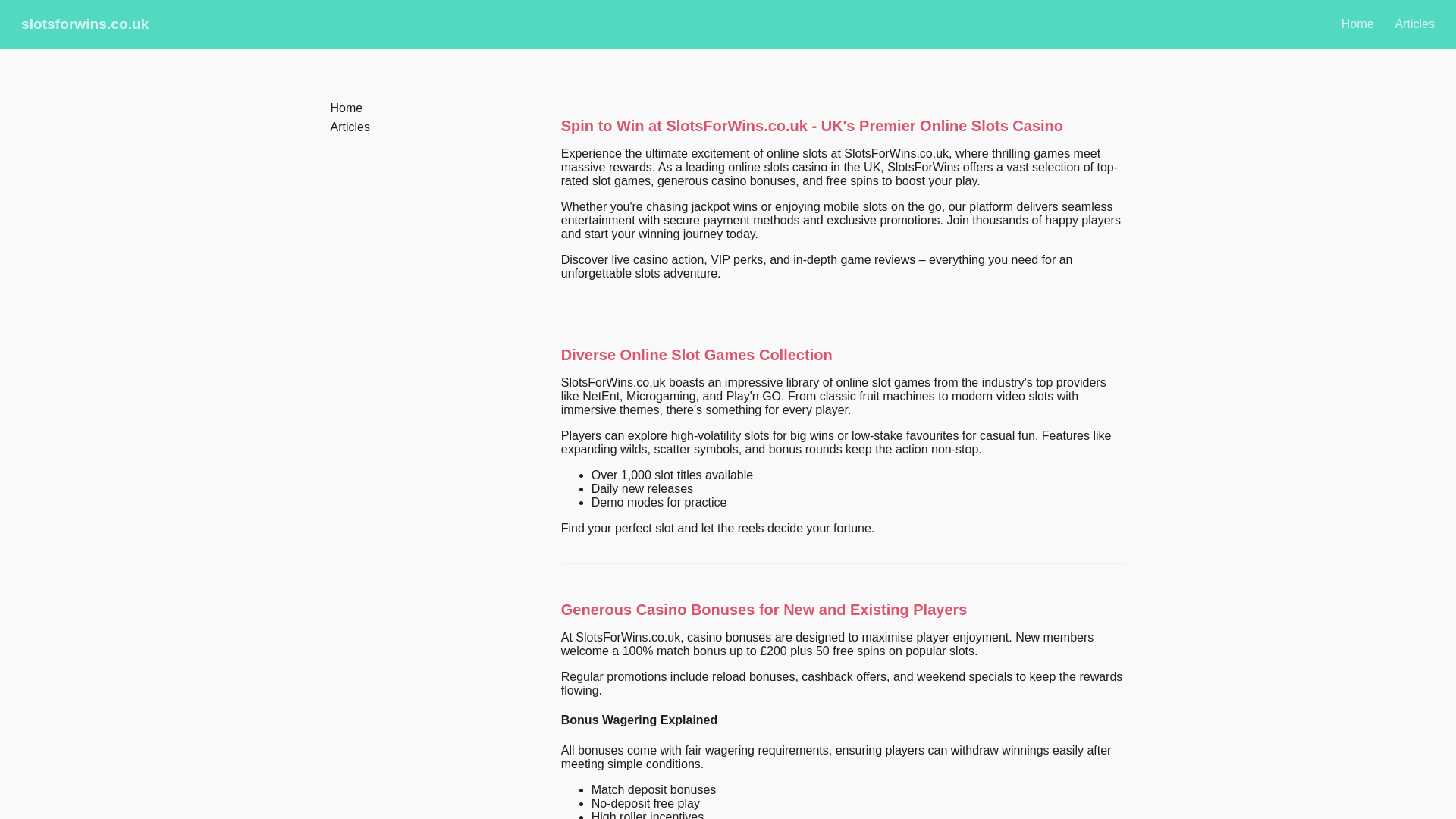 website screenshot of https://slotsforwins.co.uk/