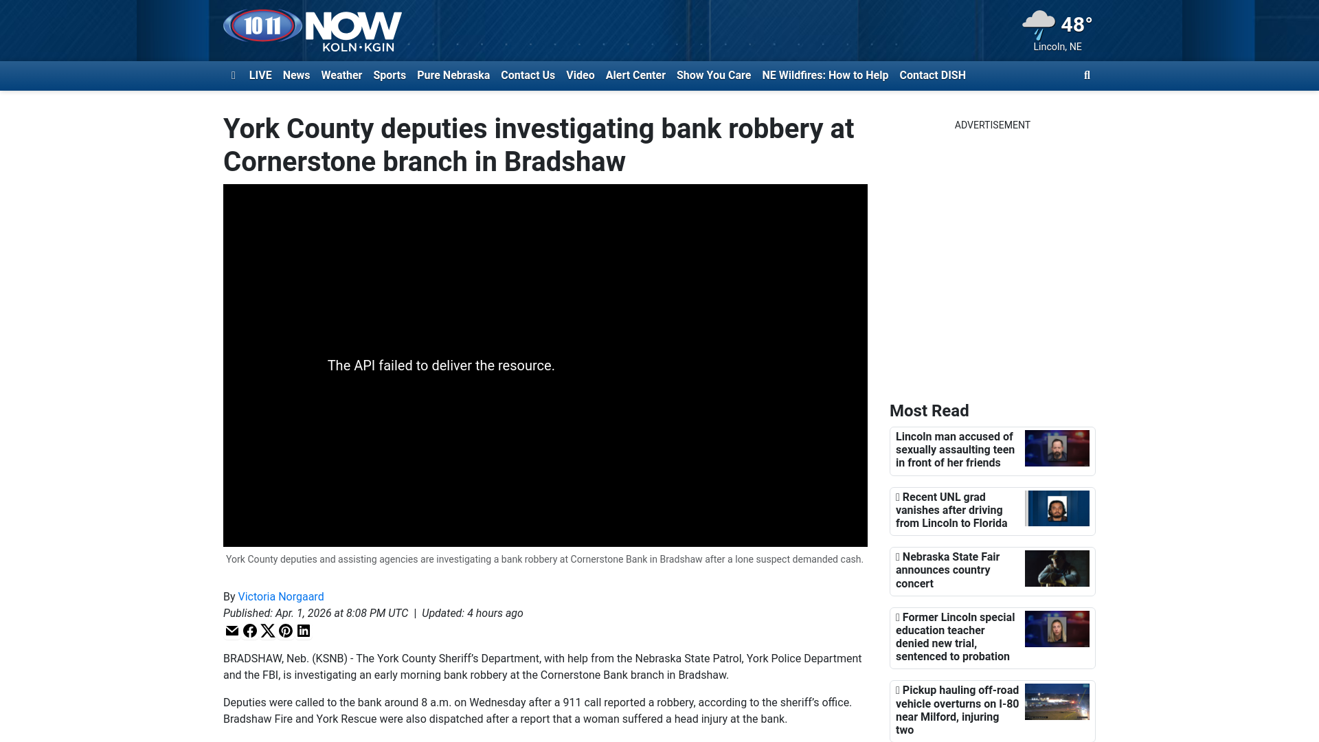 website screenshot of https://www.1011now.com/2026/04/01/york-county-deputies-investigating-bank-robbery-cornerstone-branch-bradshaw/