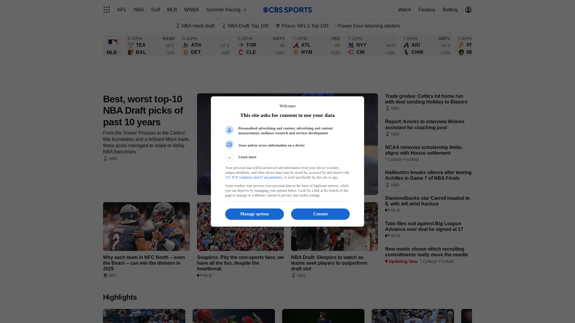 website screenshot of https://www.cbssports.com