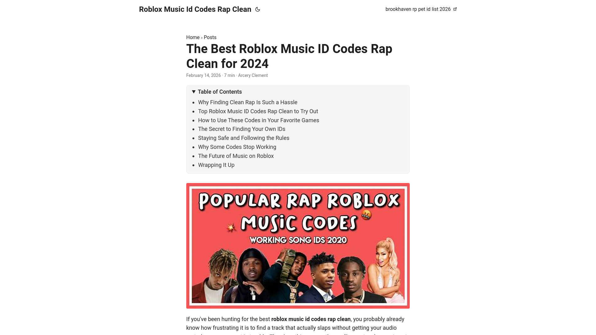 website screenshot of https://roblox-music-id-codes-rap-clean.pages.dev/