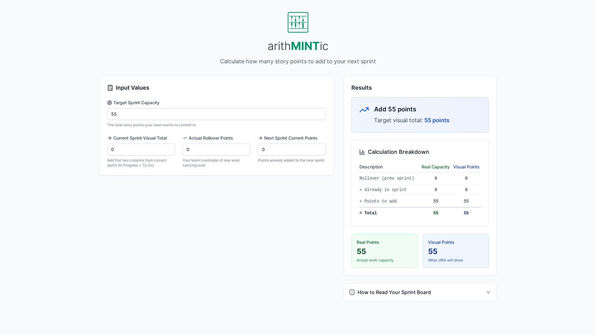 website screenshot of https://sprint-point-calculator.pages.dev/