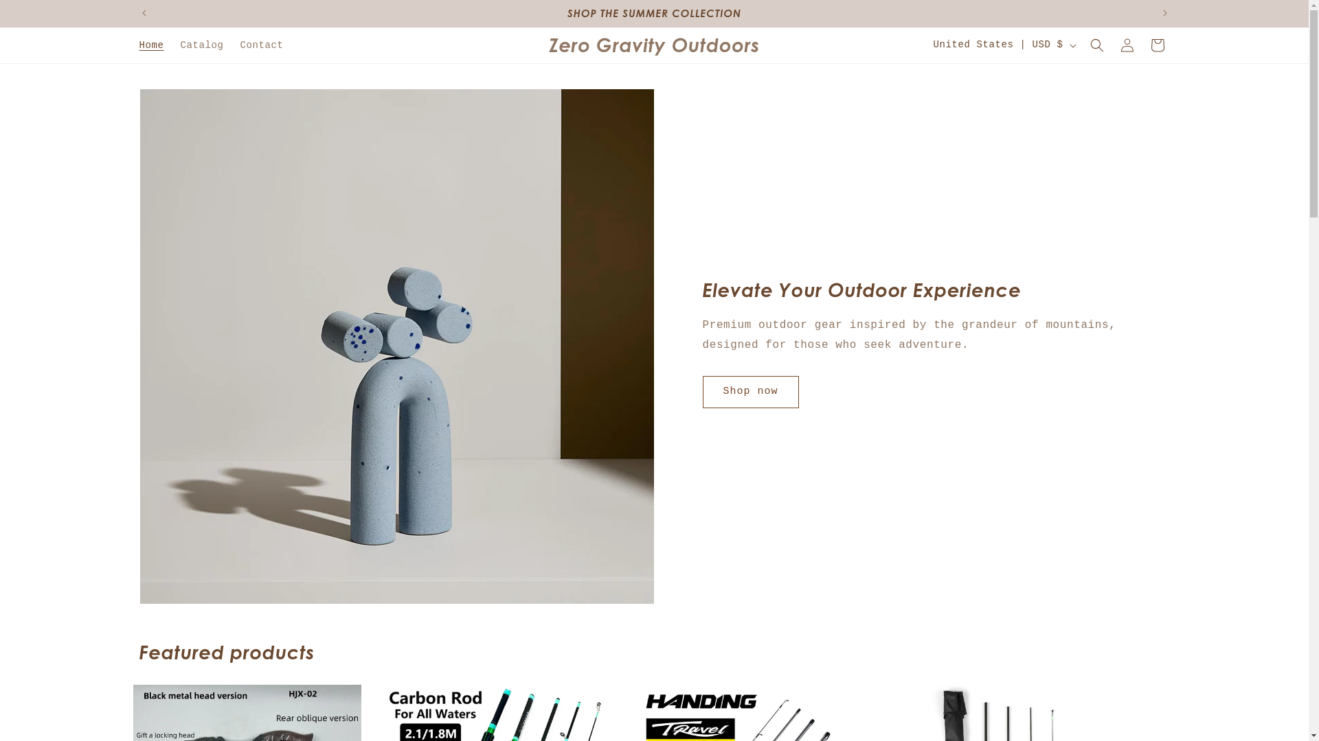 website screenshot of https://zerogravityoutdoors.com/
