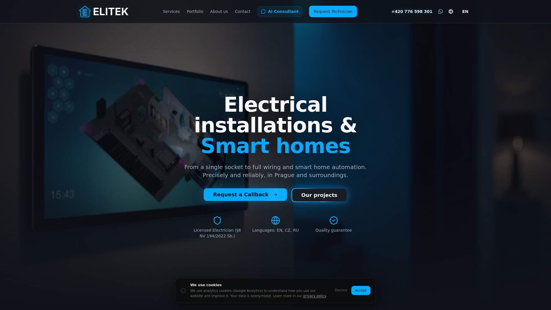 website screenshot of https://elitek.cz