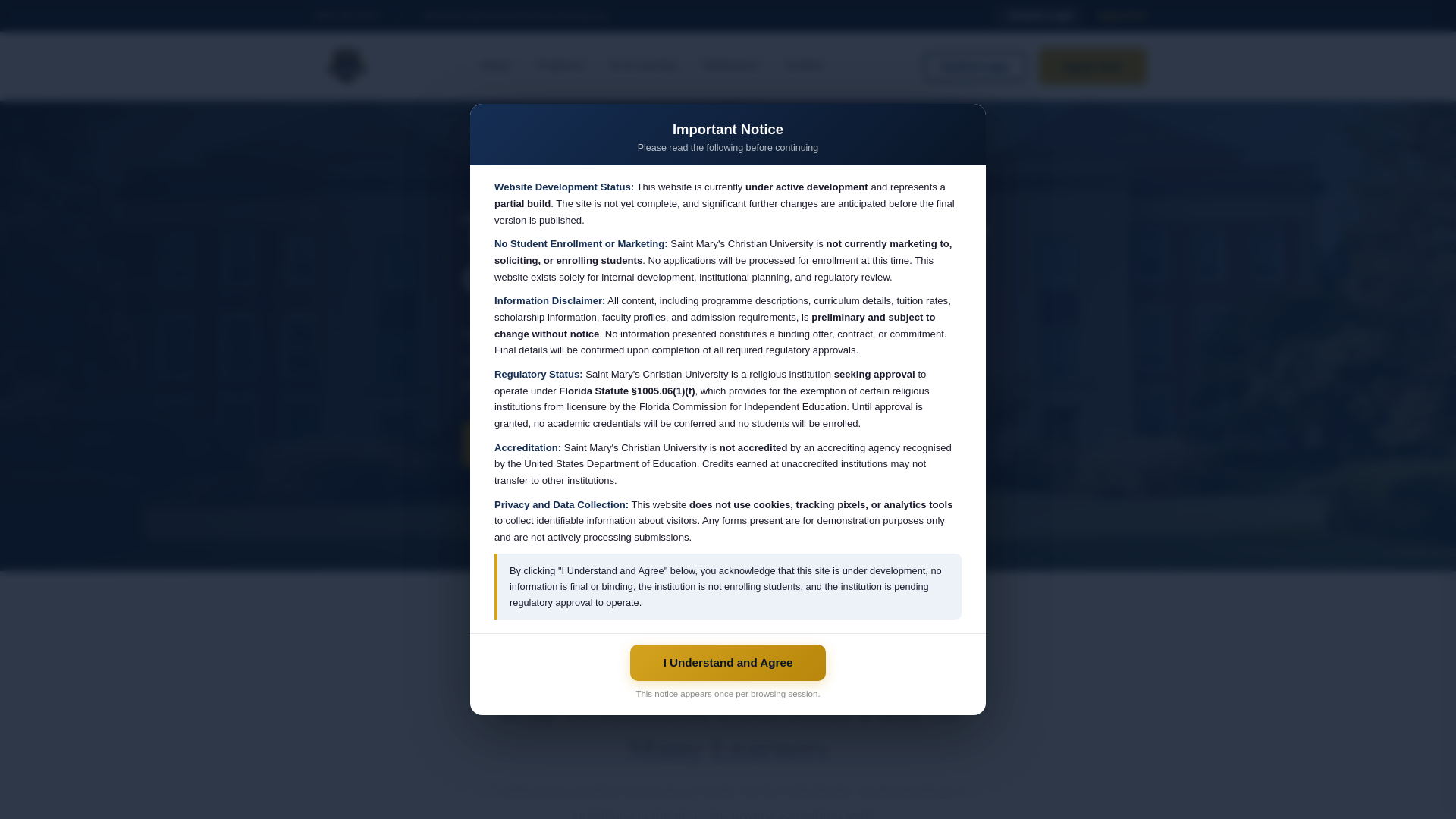 website screenshot of https://stmaryschristianuniversity.org/