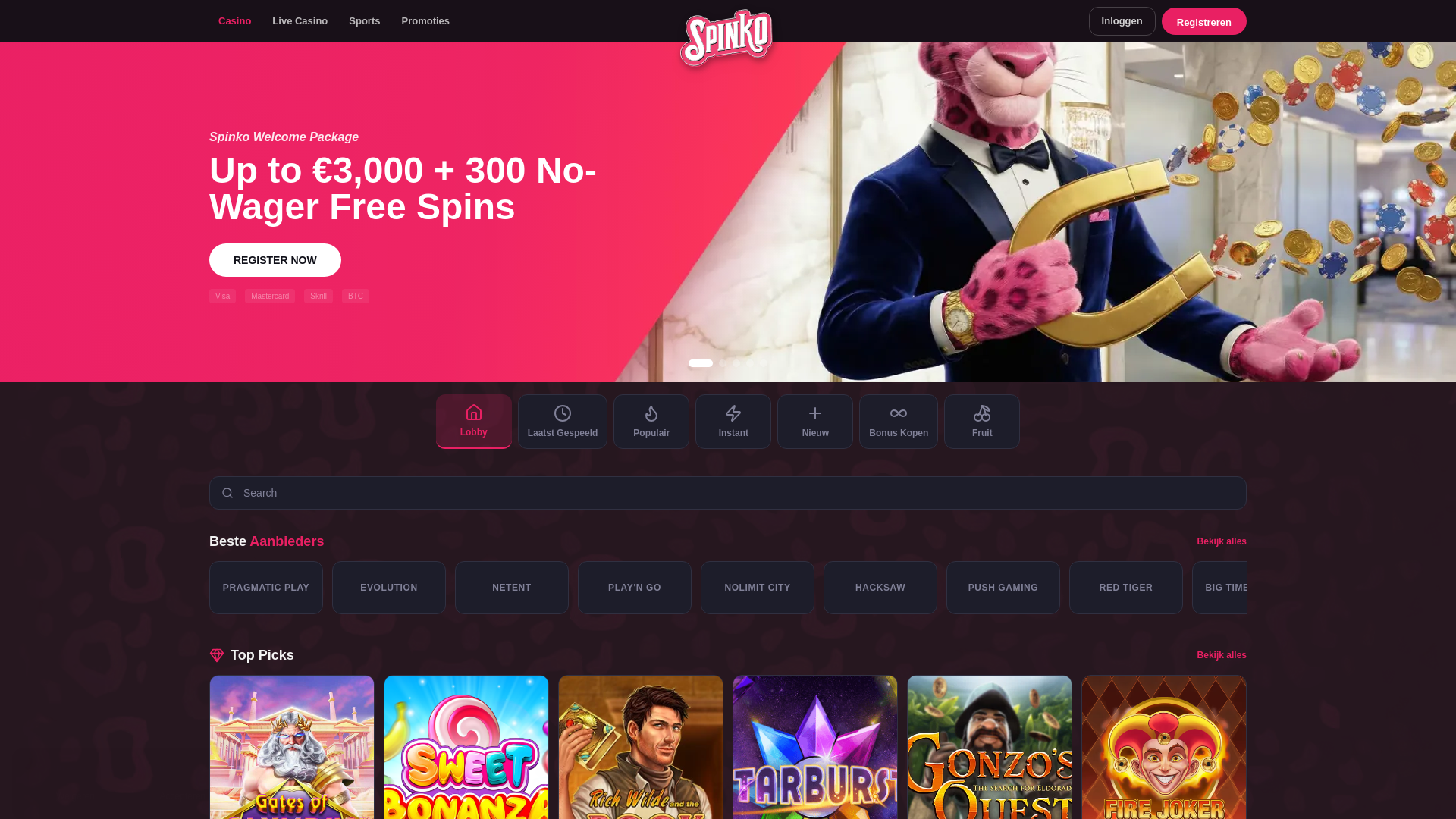 website screenshot of https://spinko.online/