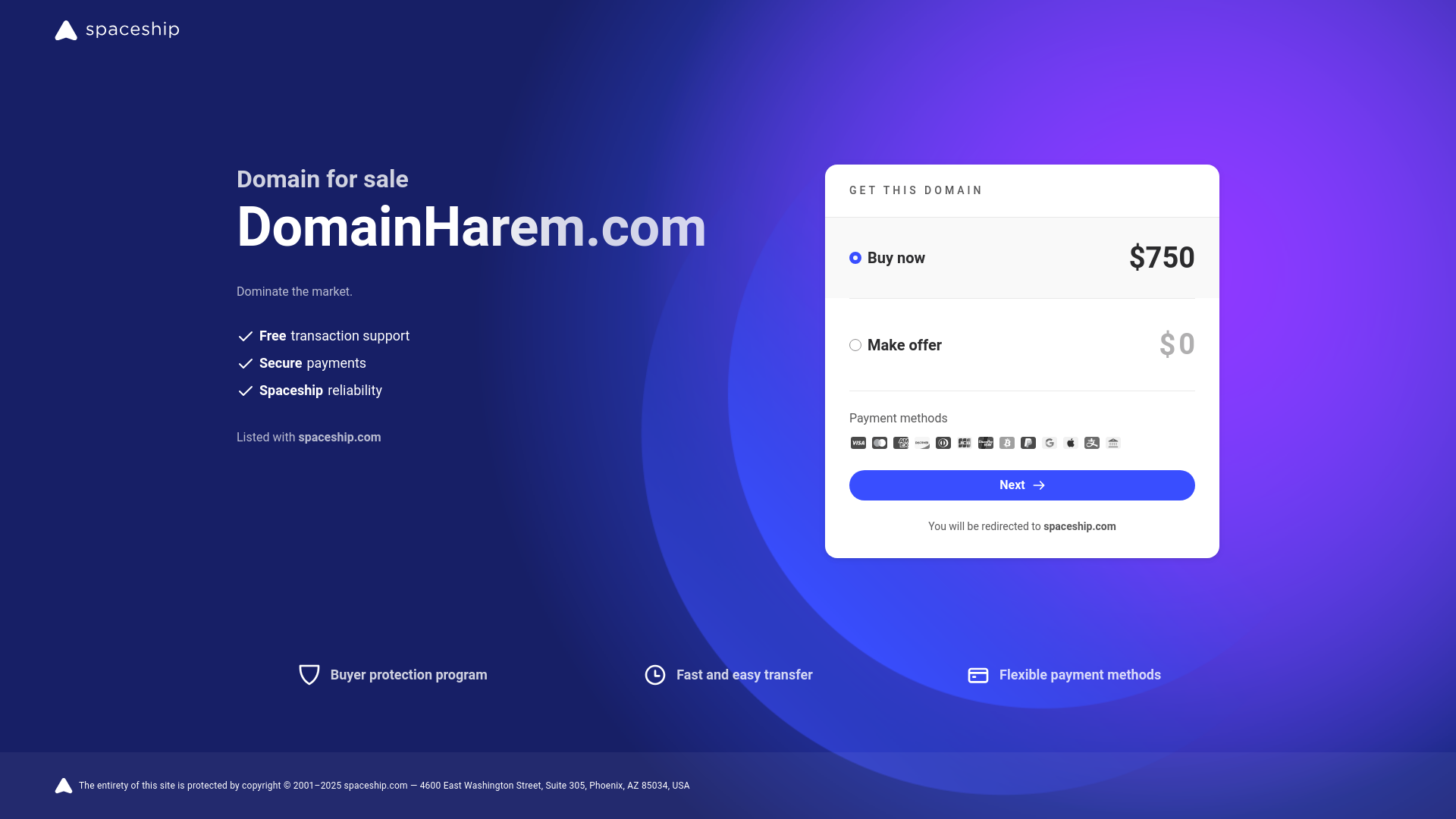 website screenshot of https://domainharem.com/
