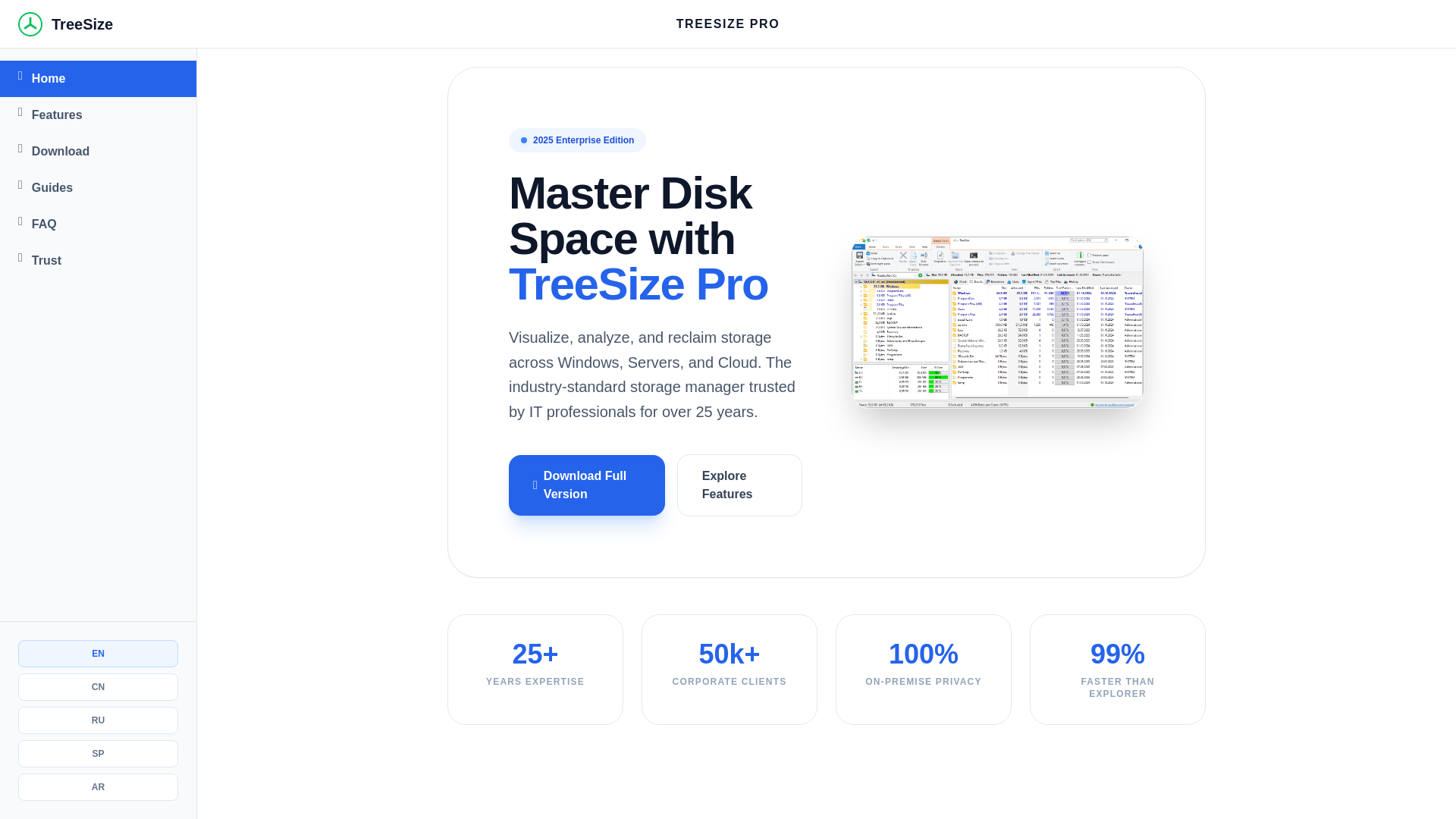 website screenshot of https://treesize.dev
