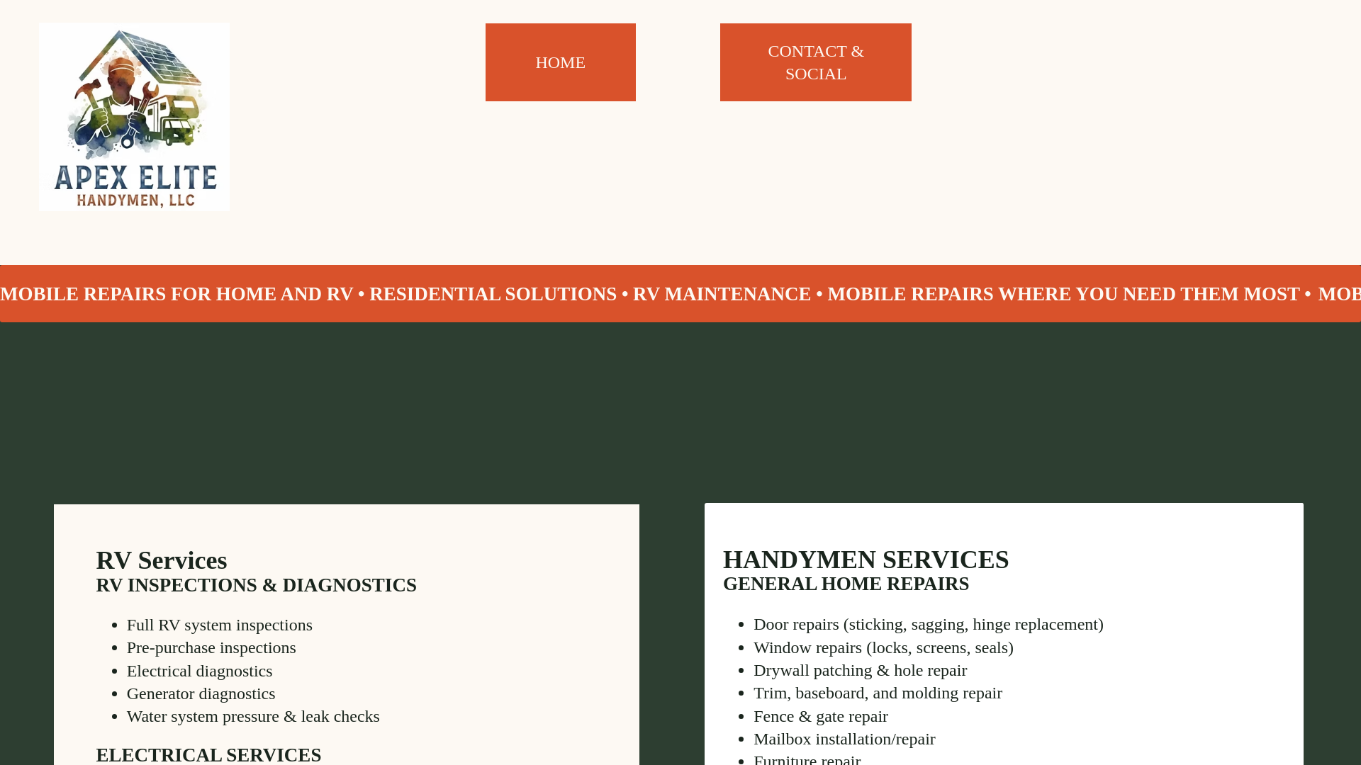 website screenshot of https://apexelitehandymen.biz/