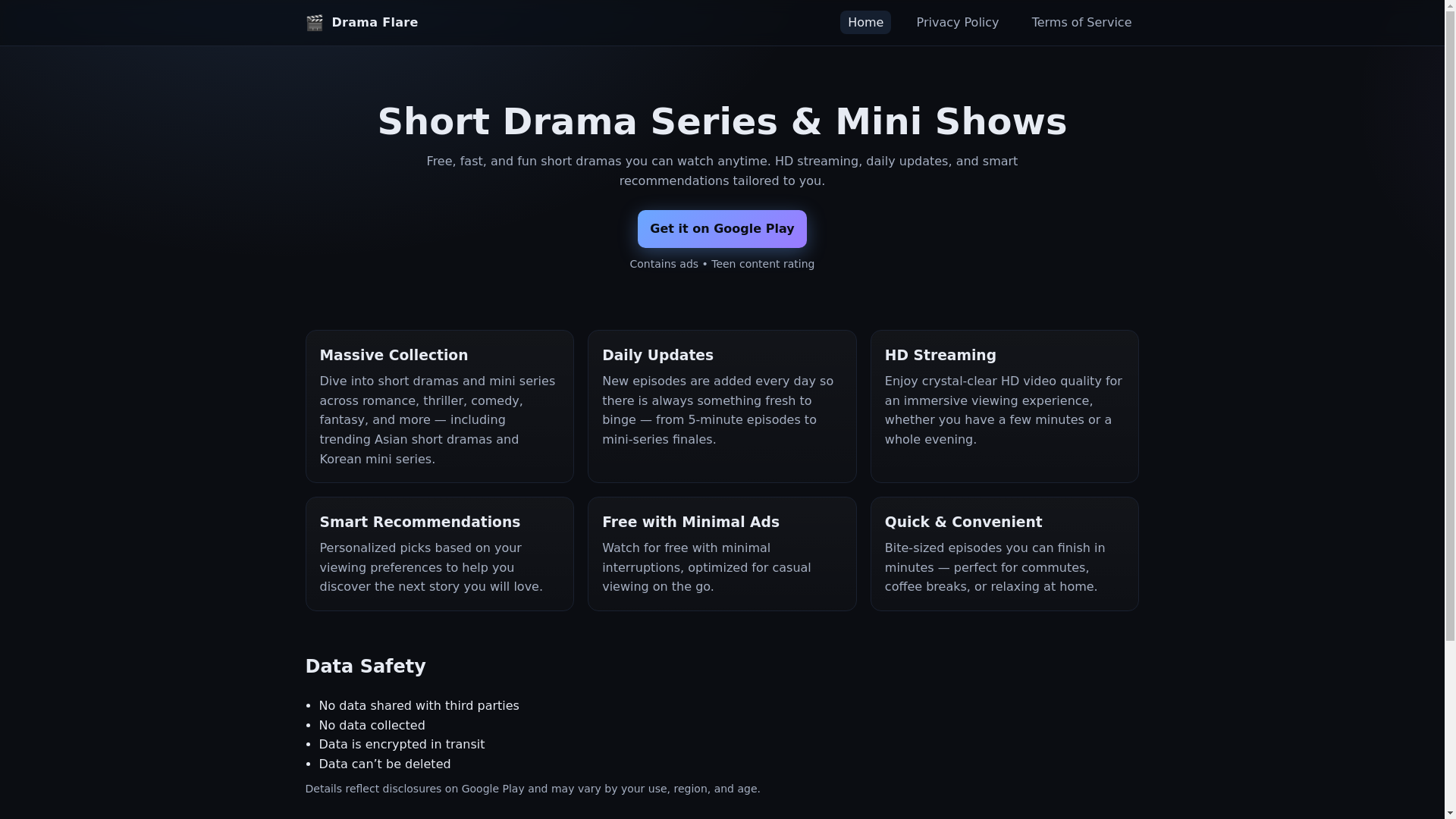 website screenshot of https://dramaflare.pages.dev/