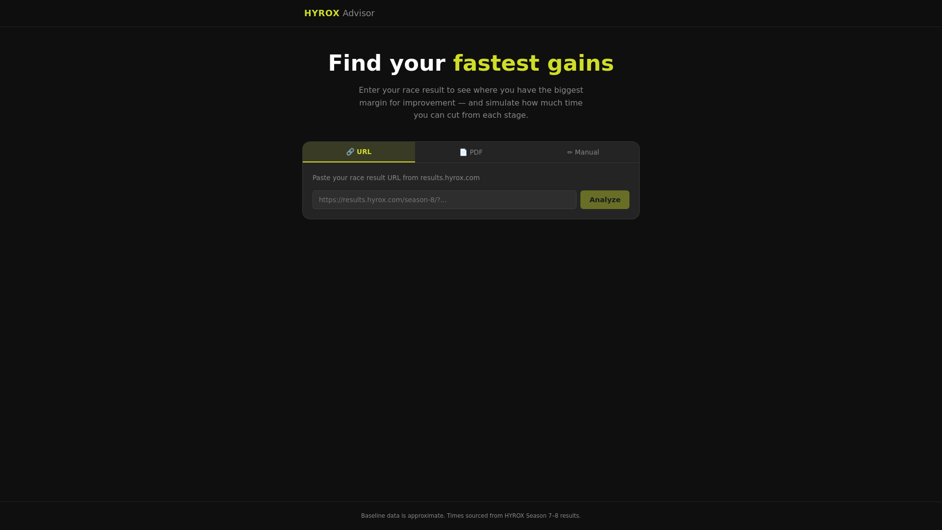 website screenshot of https://hyrox-advisor.pages.dev/