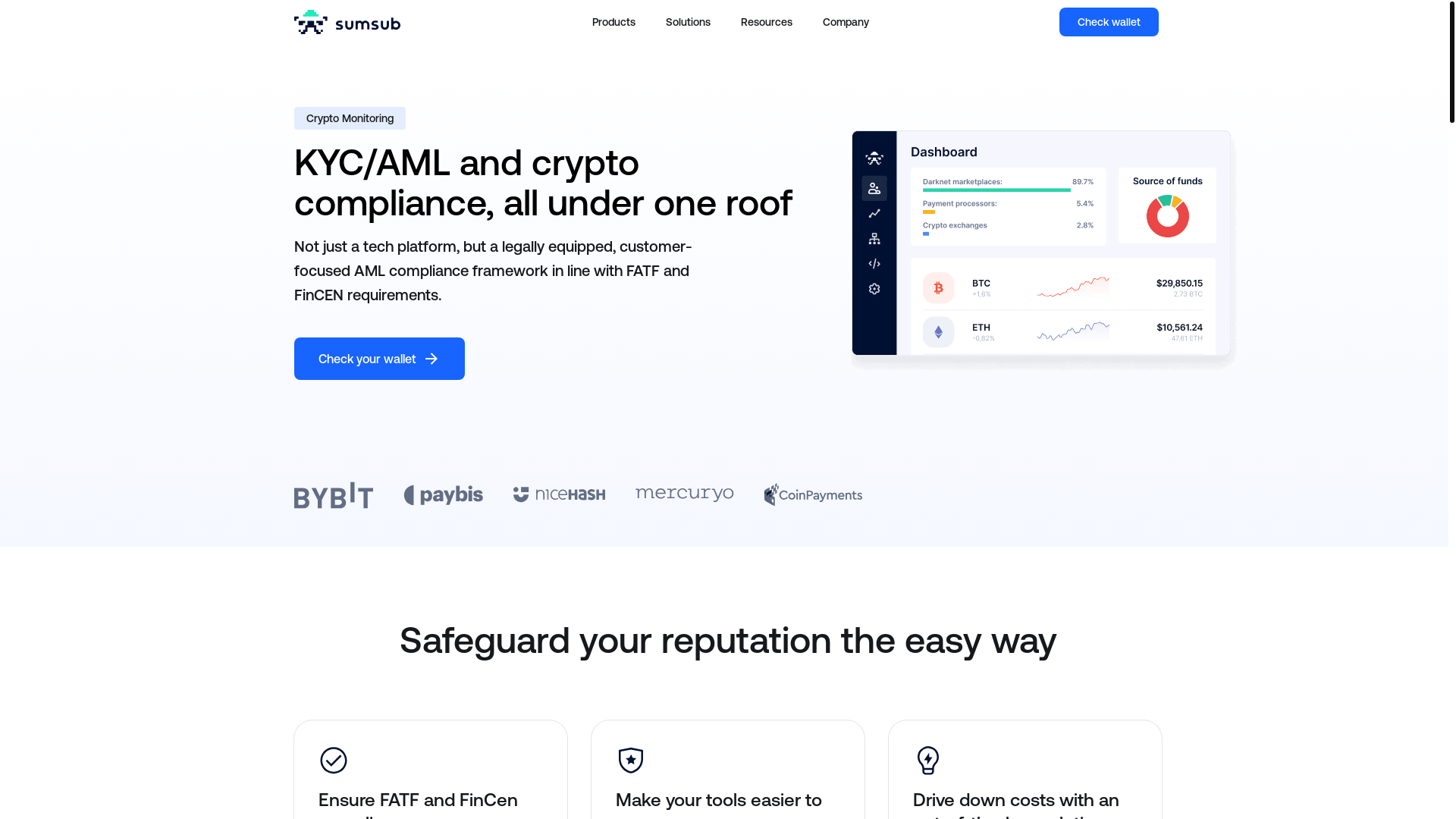 website screenshot of https://amlcore.live/