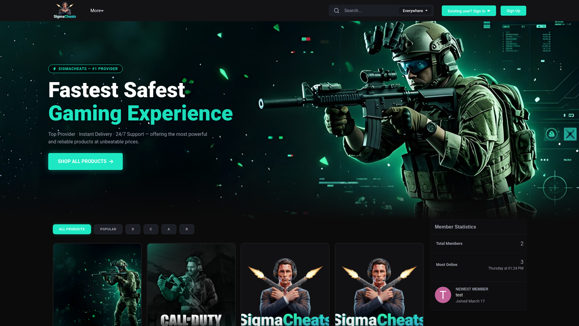 website screenshot of https://sigmacheats.net