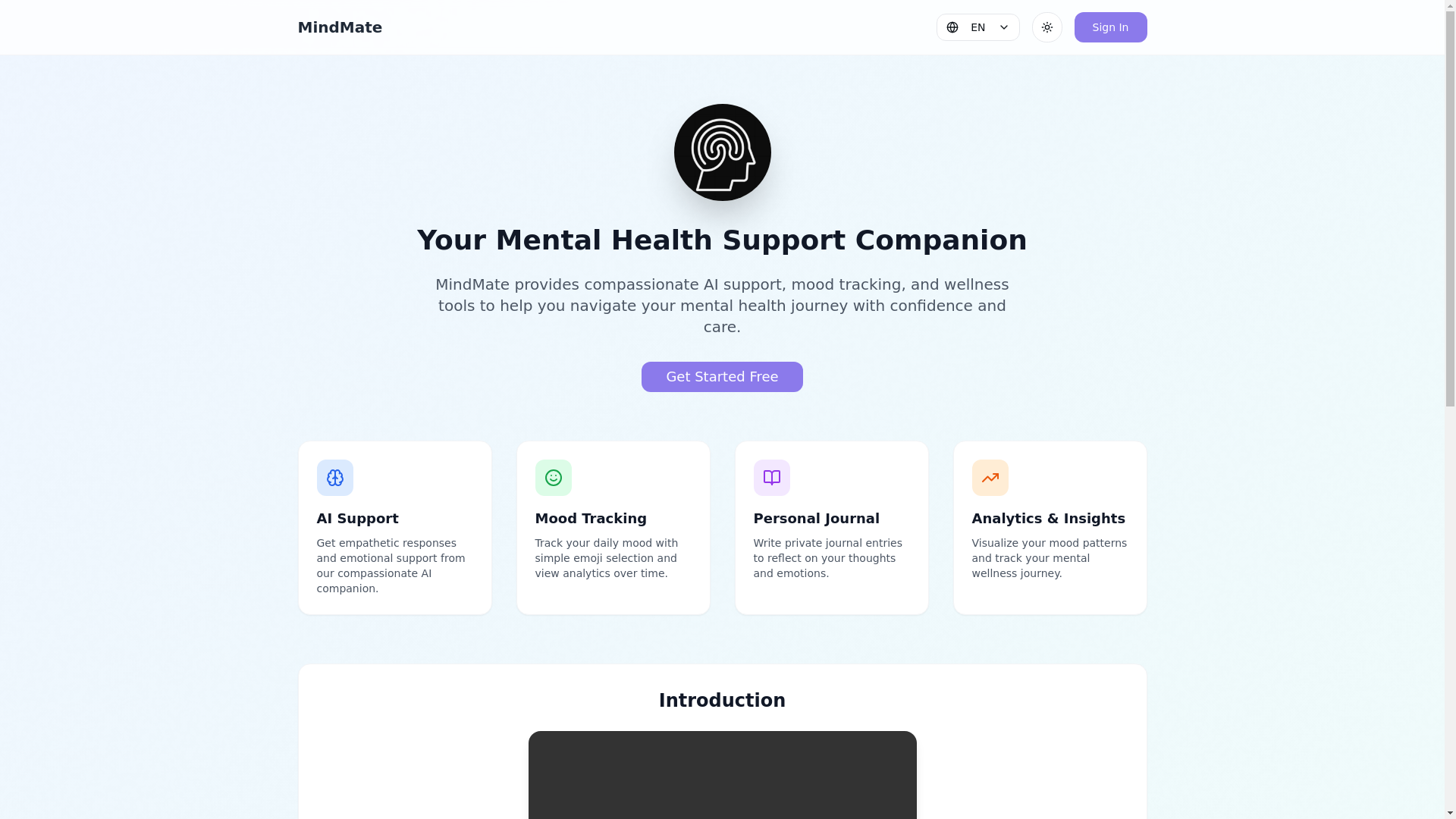 website screenshot of https://mindmateapp.org/