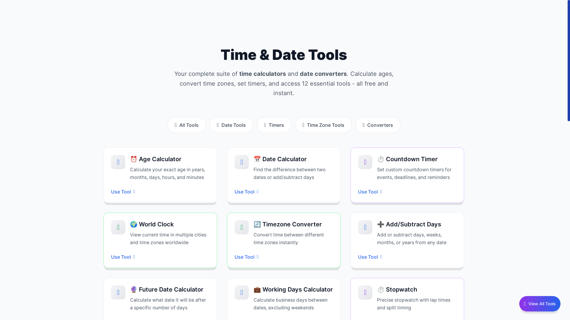 website screenshot of https://timetools.in/
