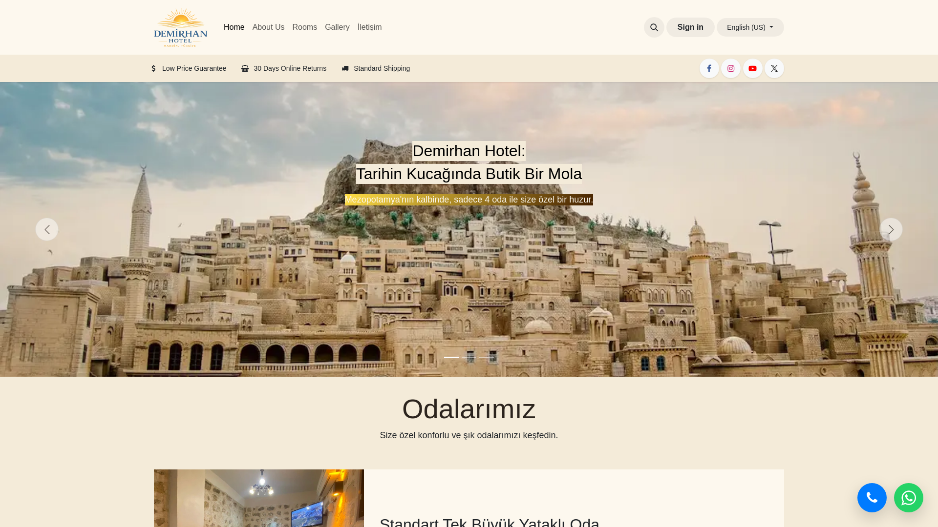 website screenshot of https://demirhanbutikotel.com