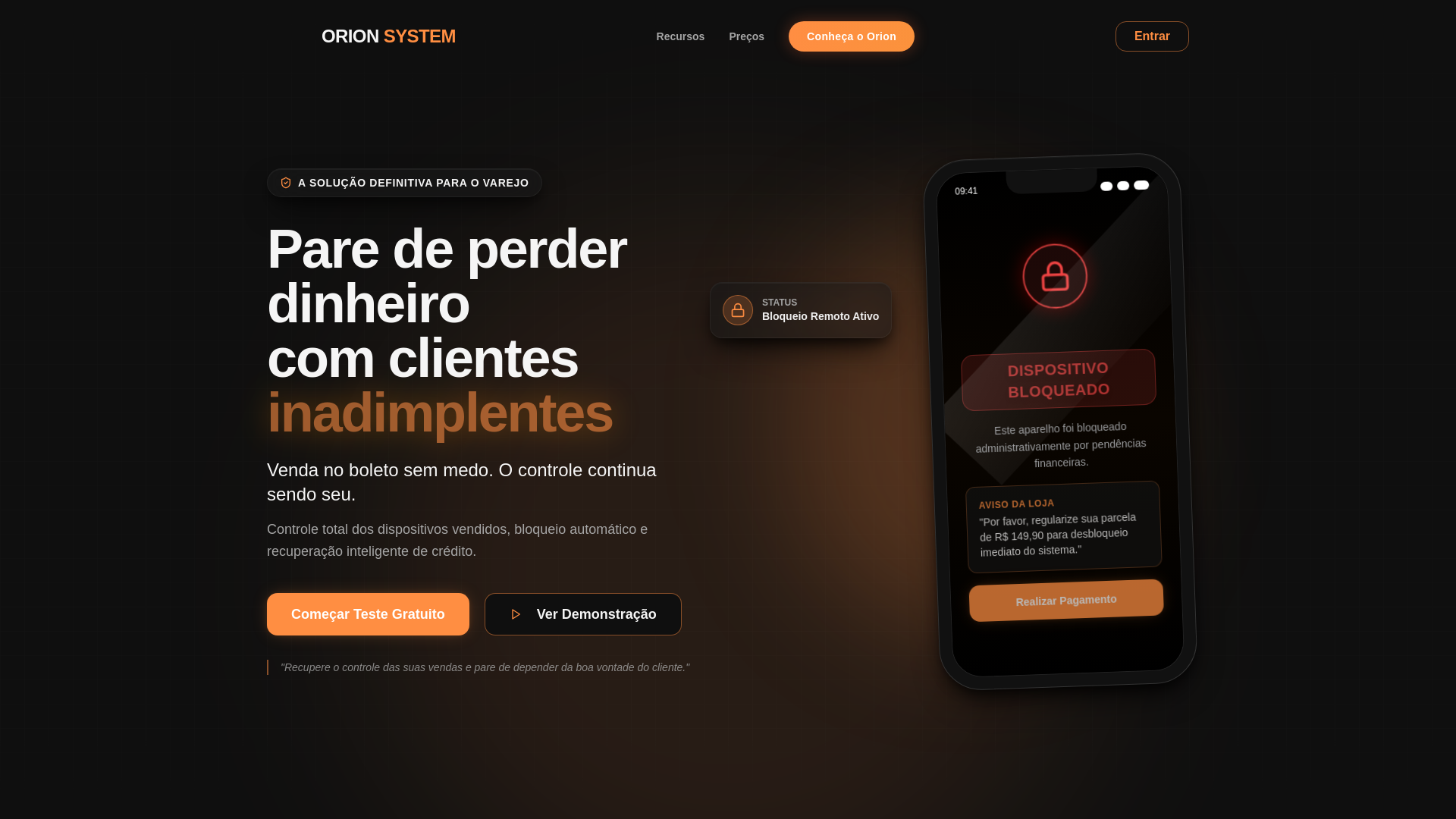 website screenshot of https://orioncontrol.com.br/