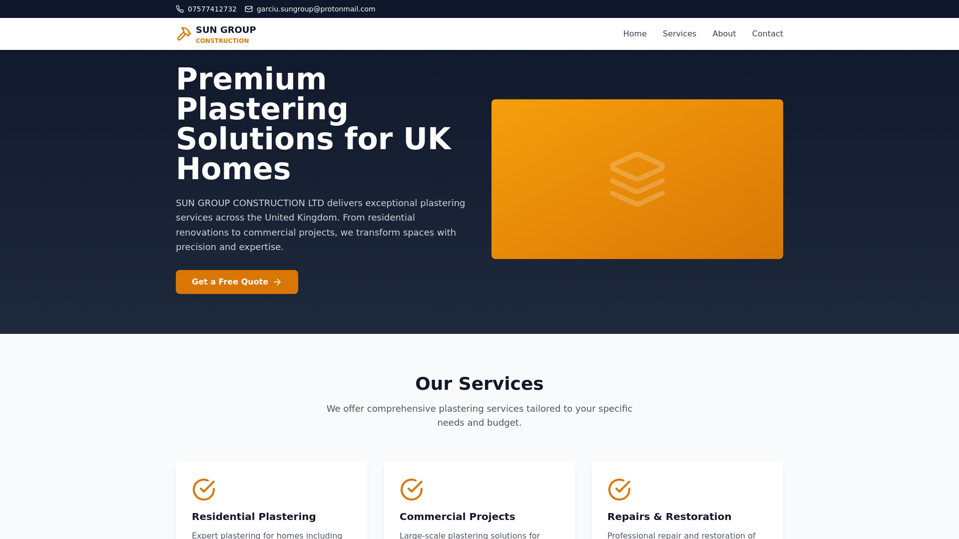 website screenshot of https://sungroupplastering.co.uk/