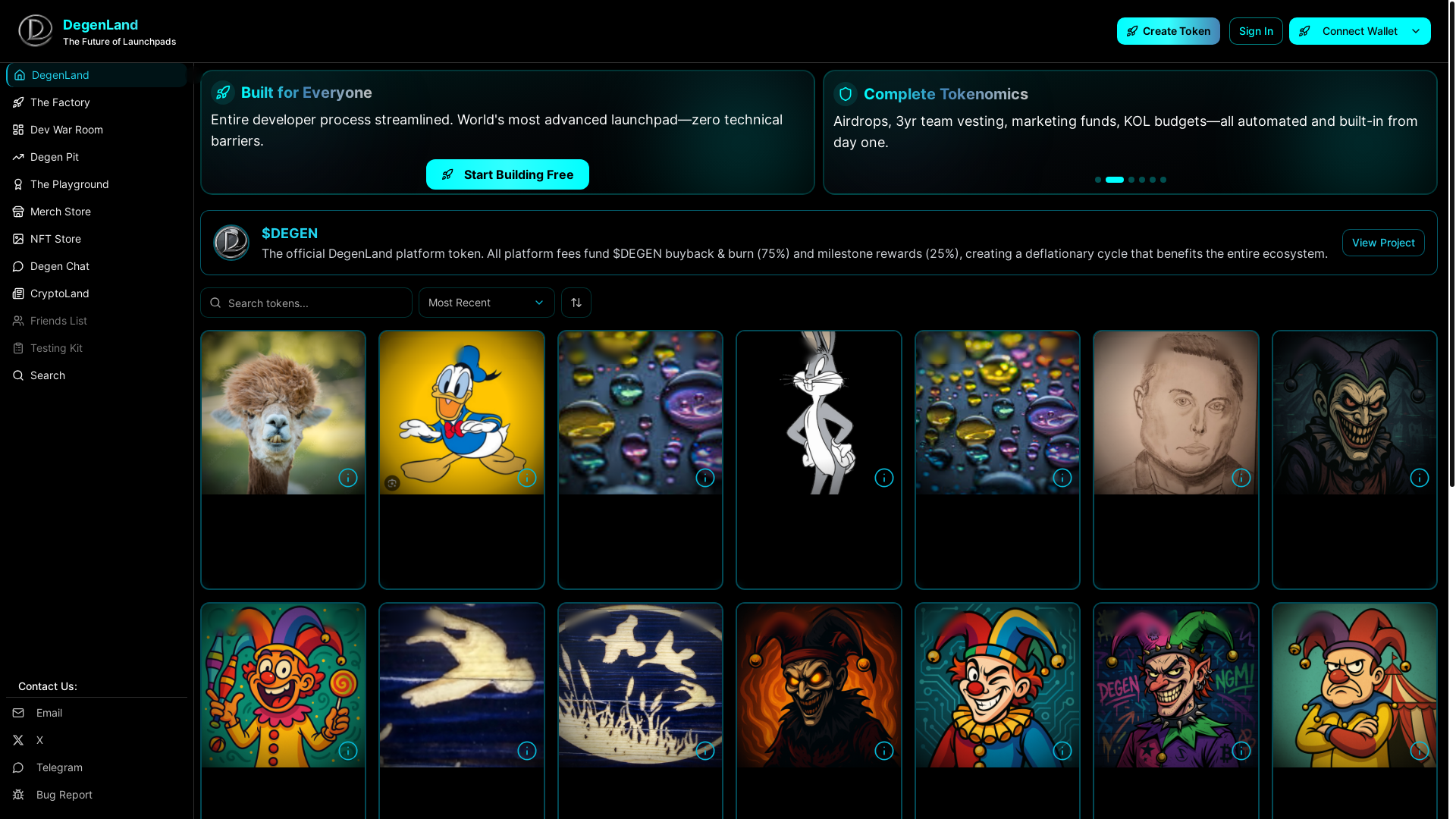 website screenshot of https://degenland.io/